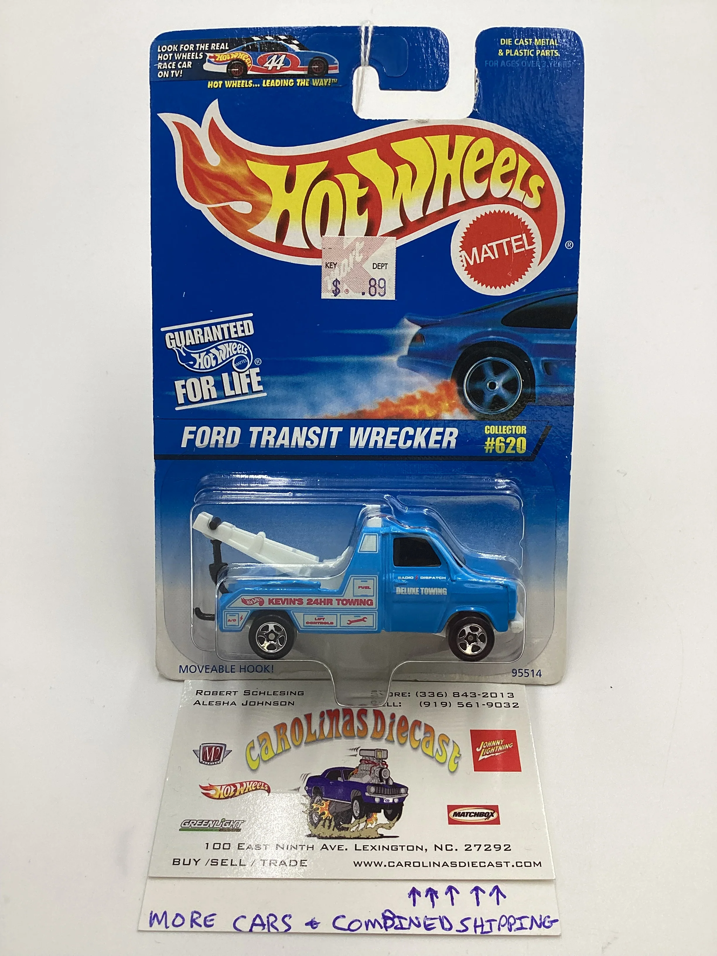 1996 Hot Wheels Collector #620 Ford Transit Wrecker Light Blue 240D