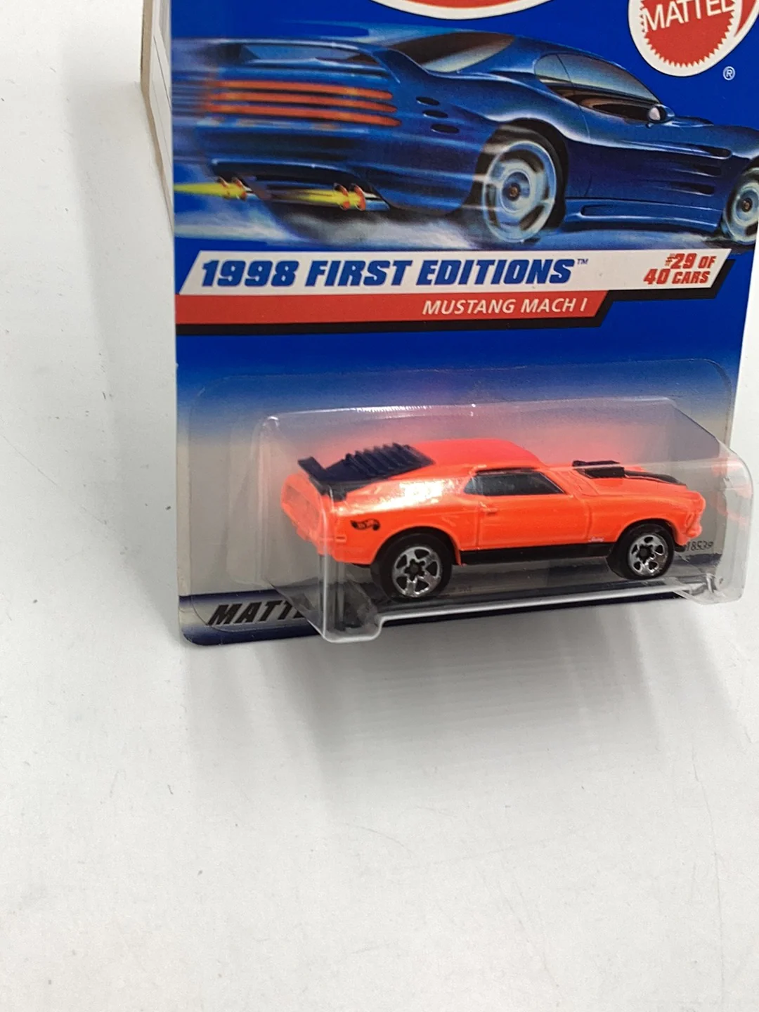 1998 hot wheels #670 Mustang Mach 1 Orange tough color to find with protector - Image 3
