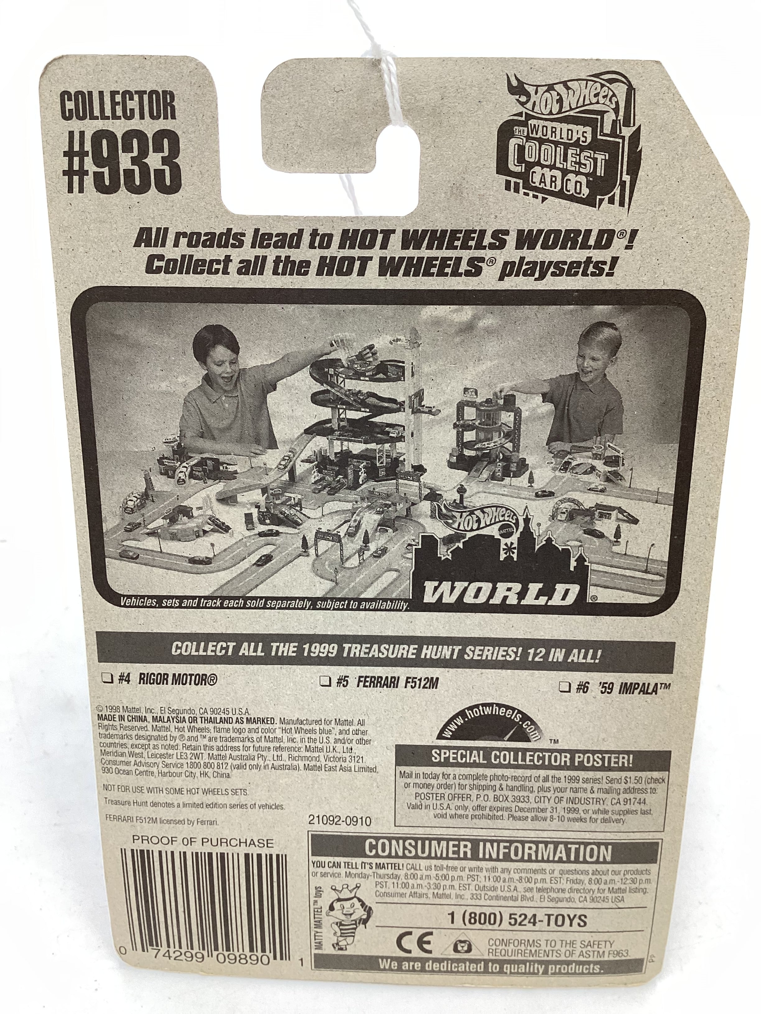1999 Hot Wheels Treasure Hunt Series 5/12 Ferrari F512M #933 277M - Image 7