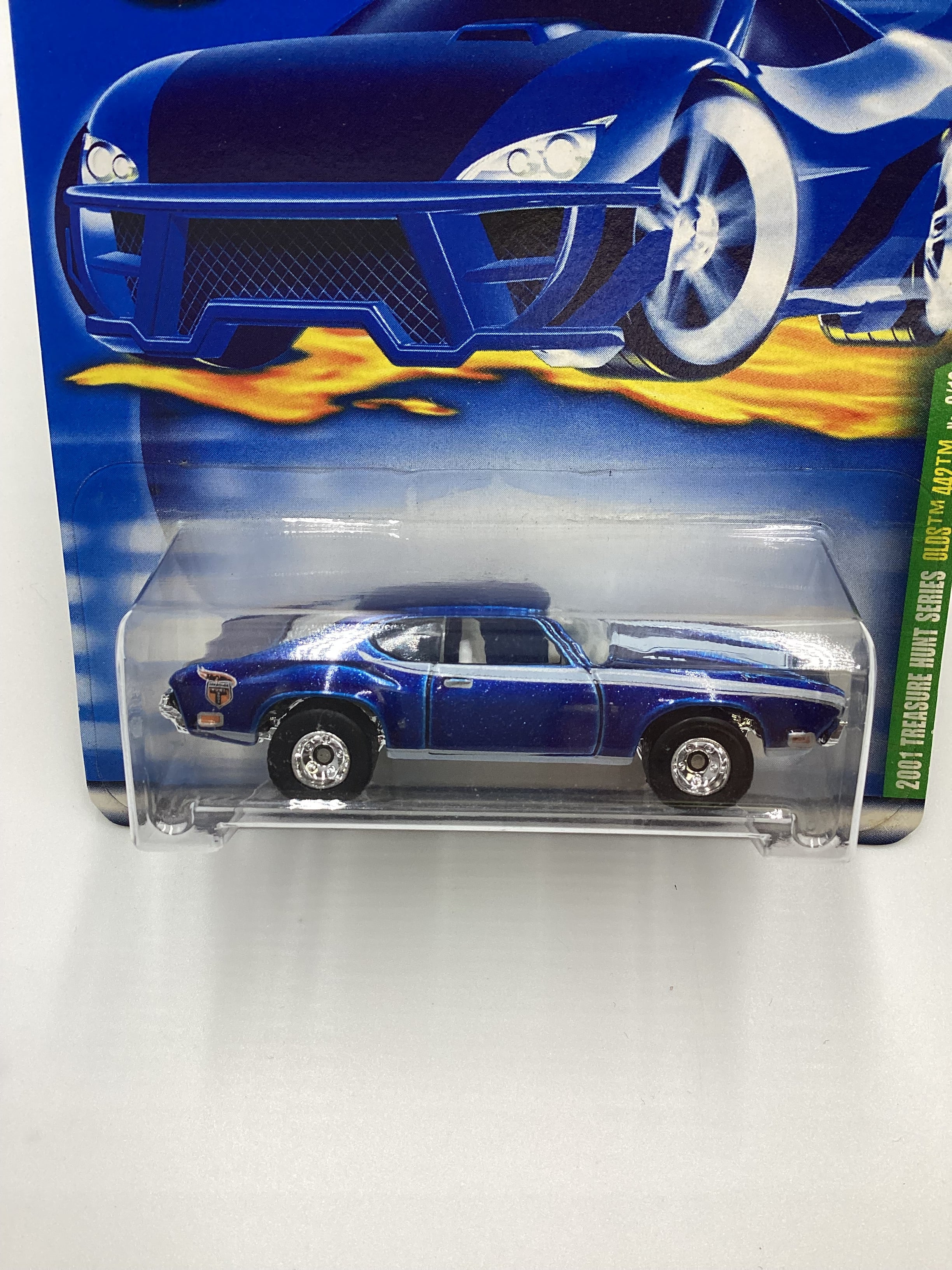 2001 Hot Wheels Treasure Hunt #009 Olds 442 Blue with protector - Image 3