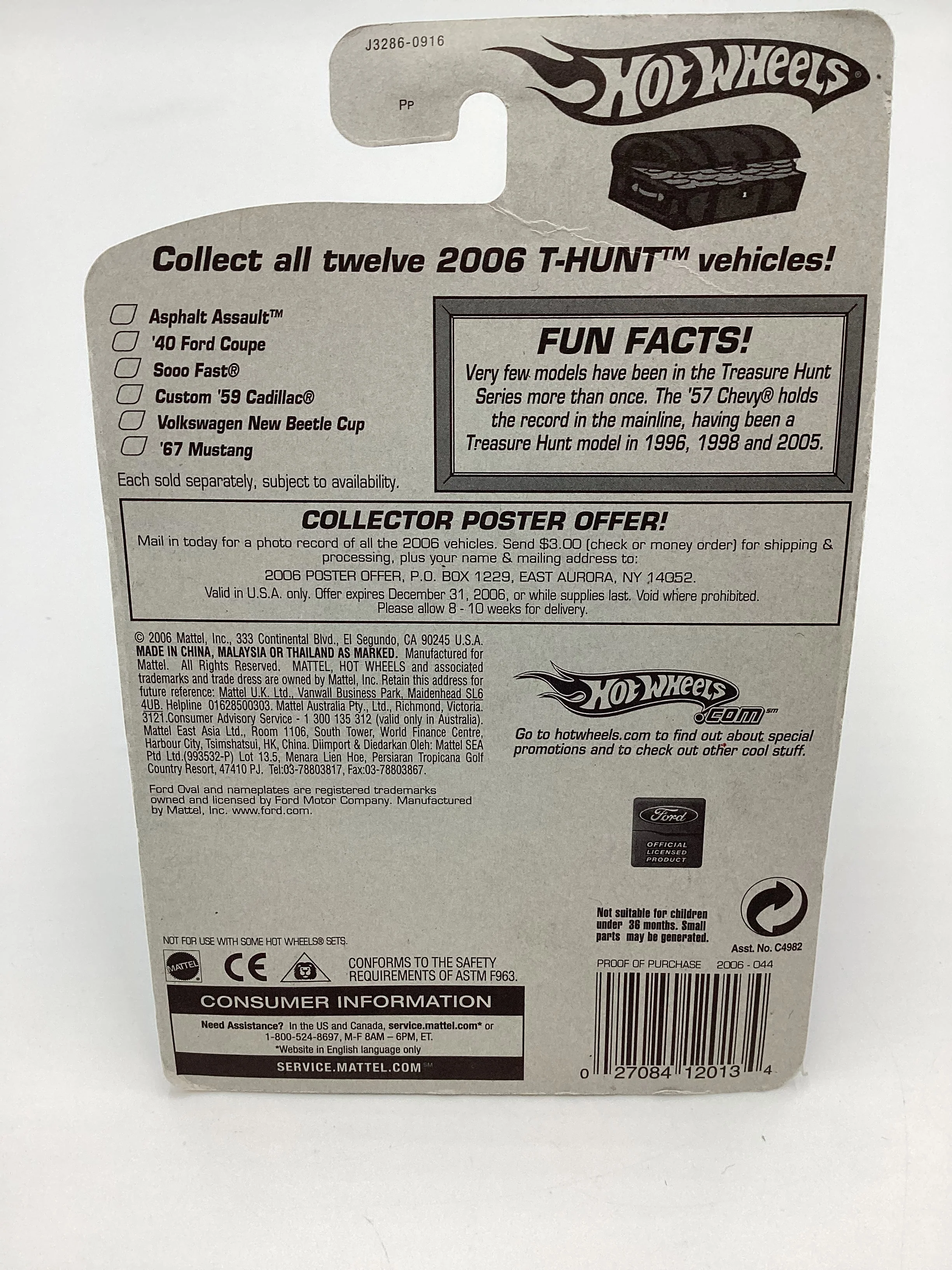 2006 Hot Wheels #044 Treasure Hunt 6/12 67 Mustang White W/protector * Bad Card* - Image 6