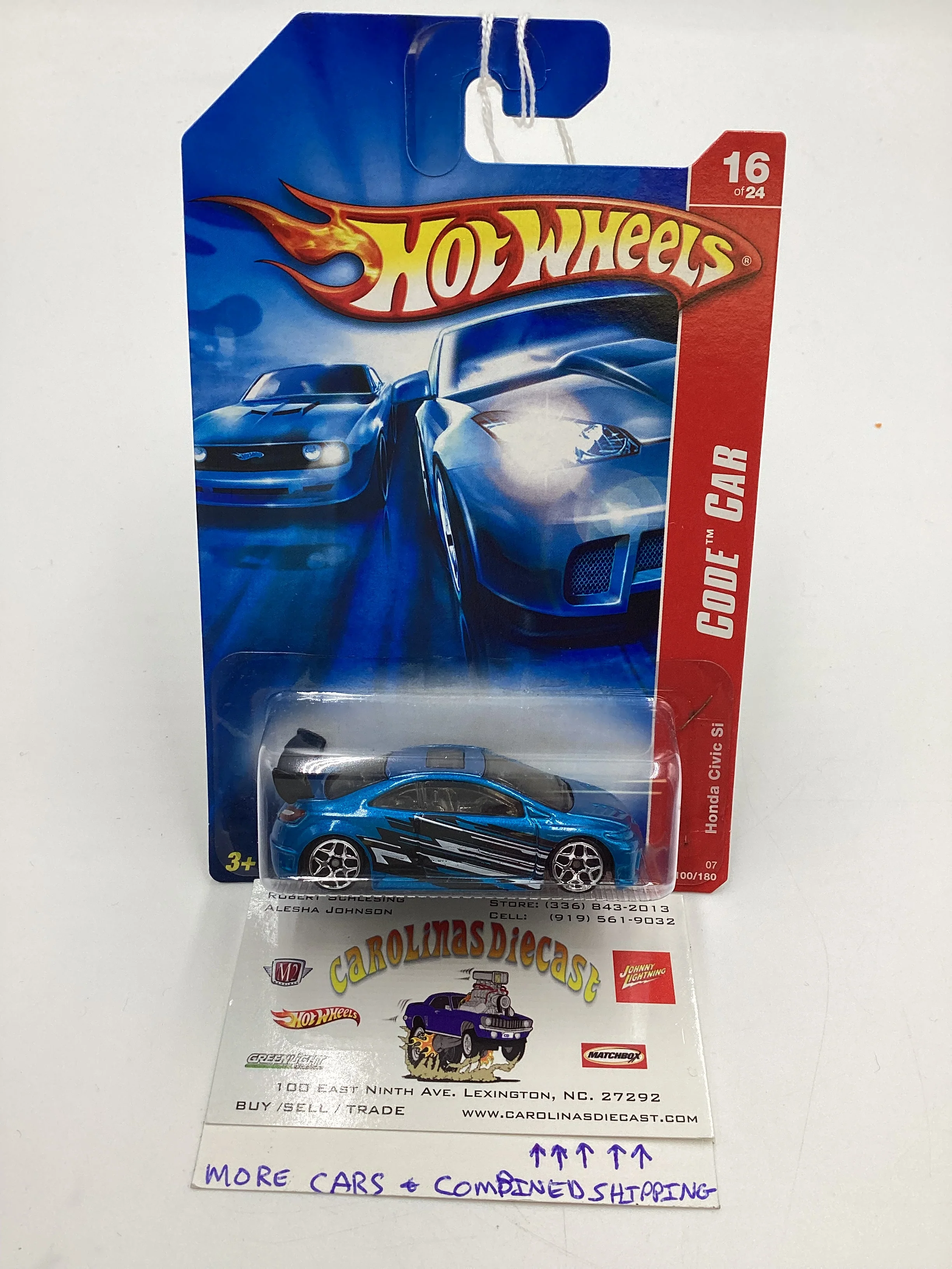 2007 Hot wheels #100 Code Cars Blue Honda Civic Si SR