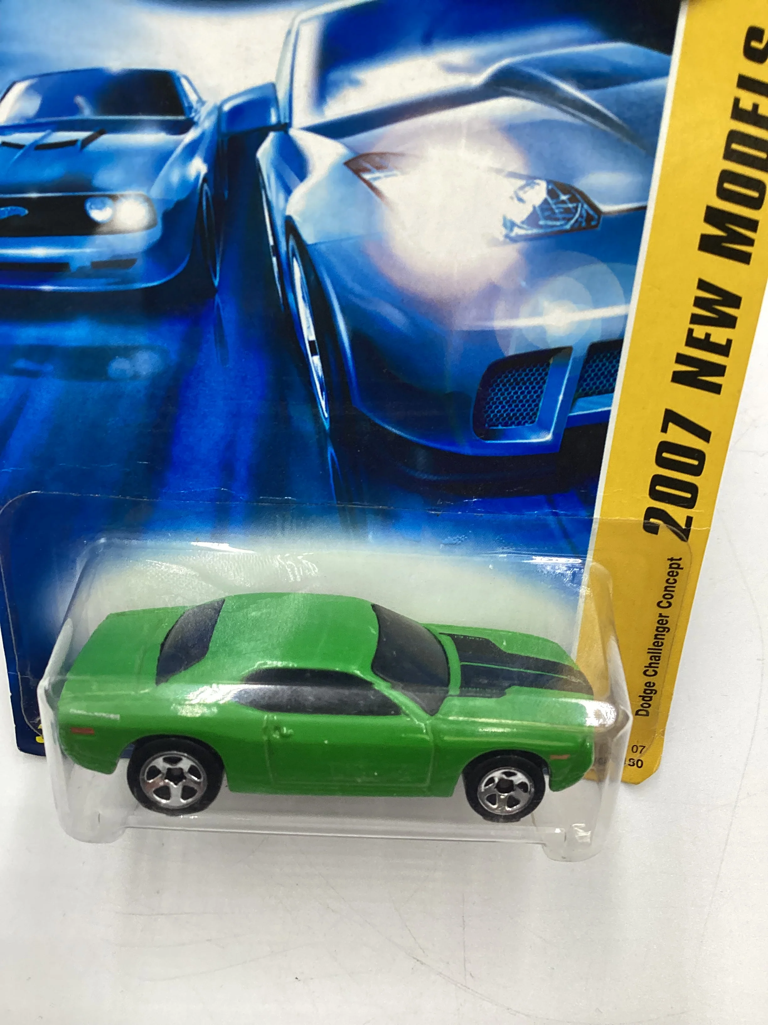 2007 Hot Wheels New Models #1 Dodge Challenger Concept Green 5SP Wheels Card Not Perfect 38D - Image 6