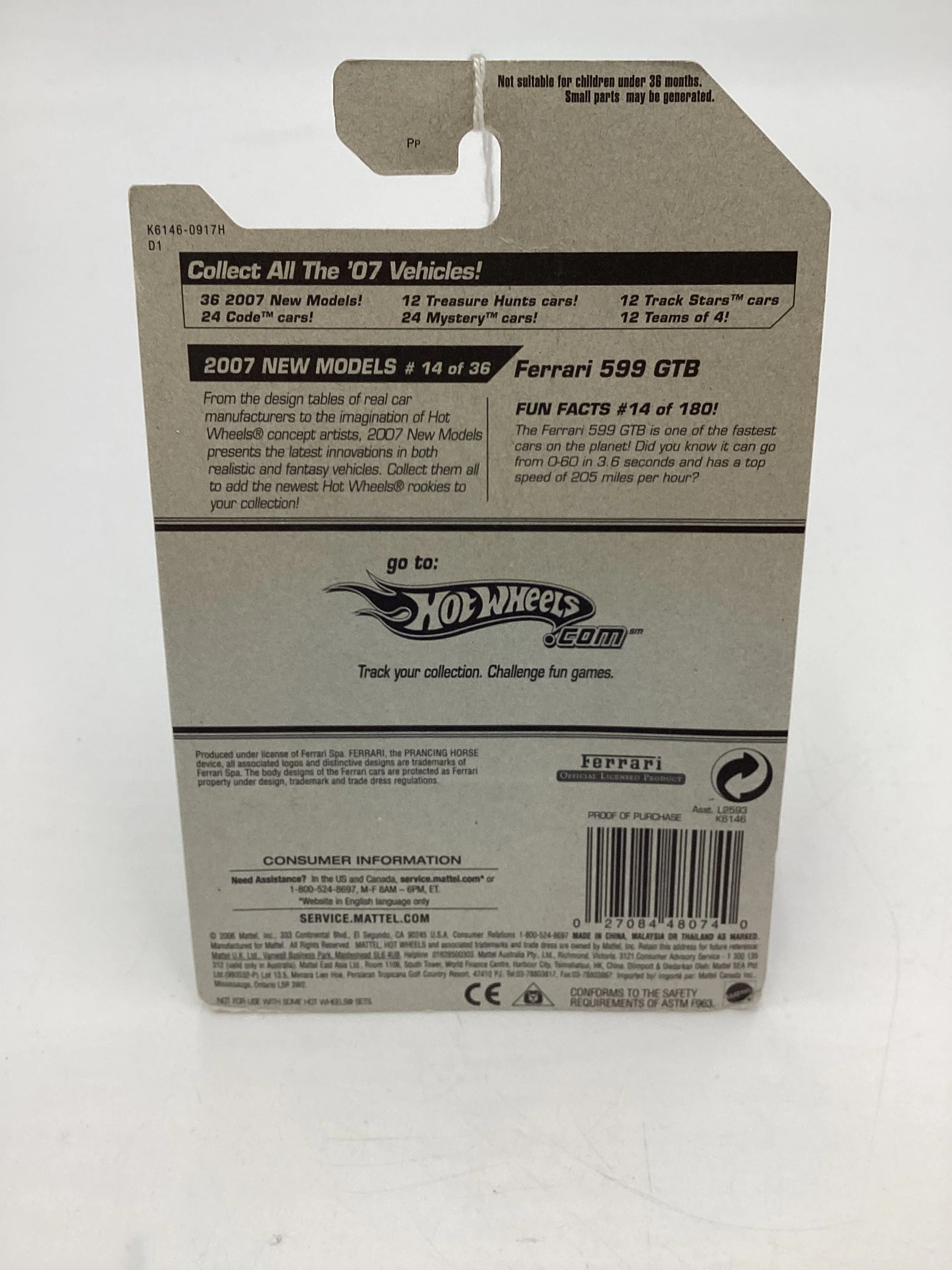 2007 Hot Wheels New Models #14 Ferrari 599 GTB Black SR - Image 8