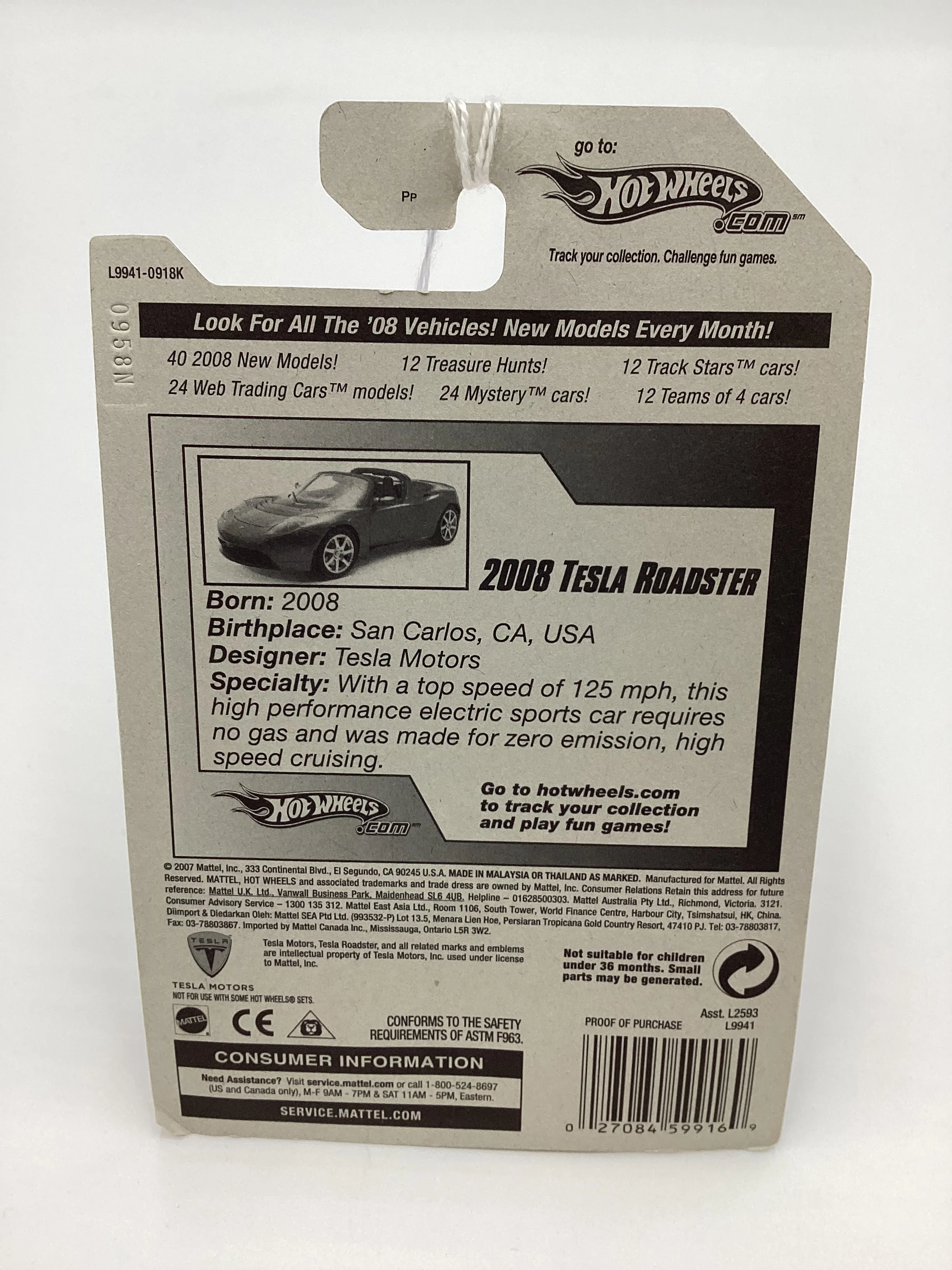 2008 Hot Wheels #026 2008 Tesla Roadster Blue 48D - Image 7