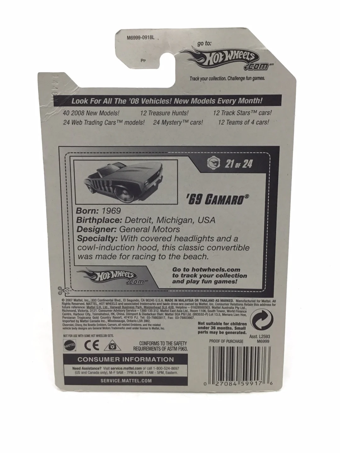 2008 Hot wheels #97 69 Camaro (Bad Card) DD9 - Image 6