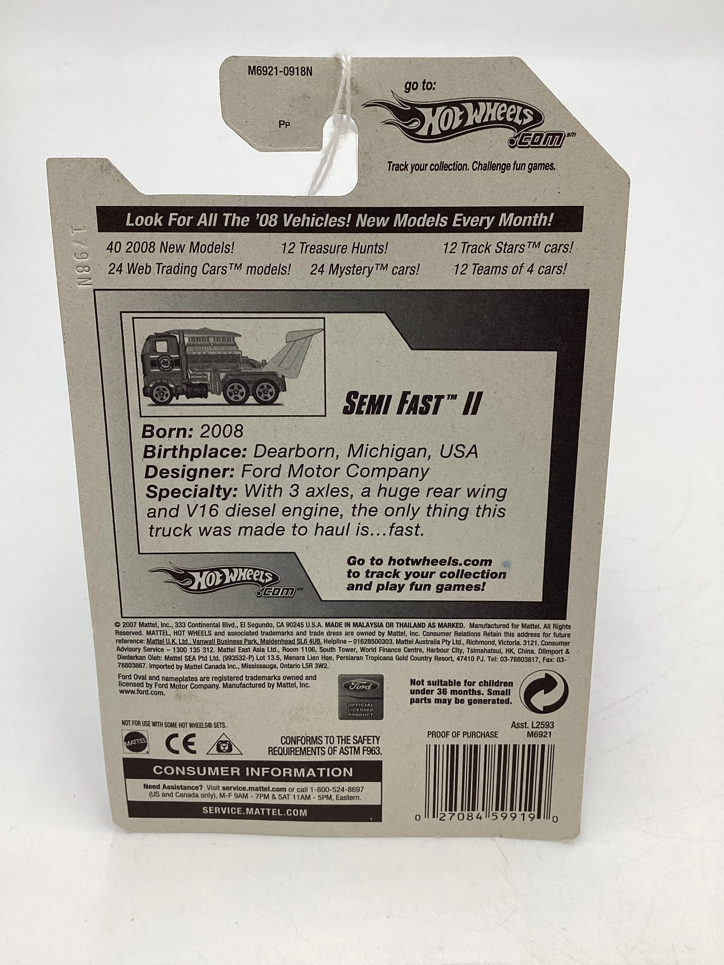 2008 Hot Wheels All Stars #55 Semi Fast II Red Small Wheel Variation EE4 - Image 7