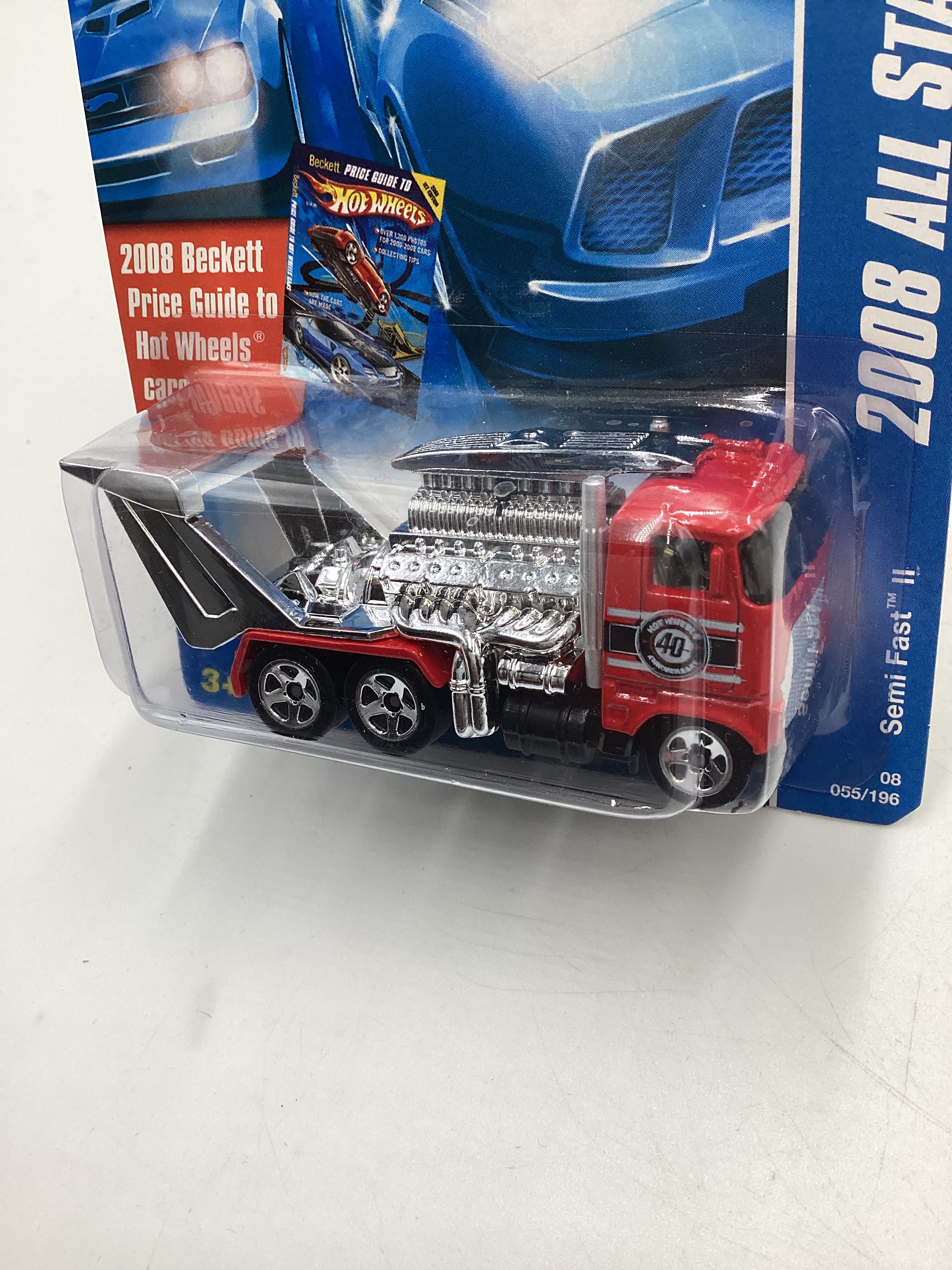 2008 Hot Wheels All Stars #55 Semi Fast II Red Large Wheel Variation EE2 - Image 4