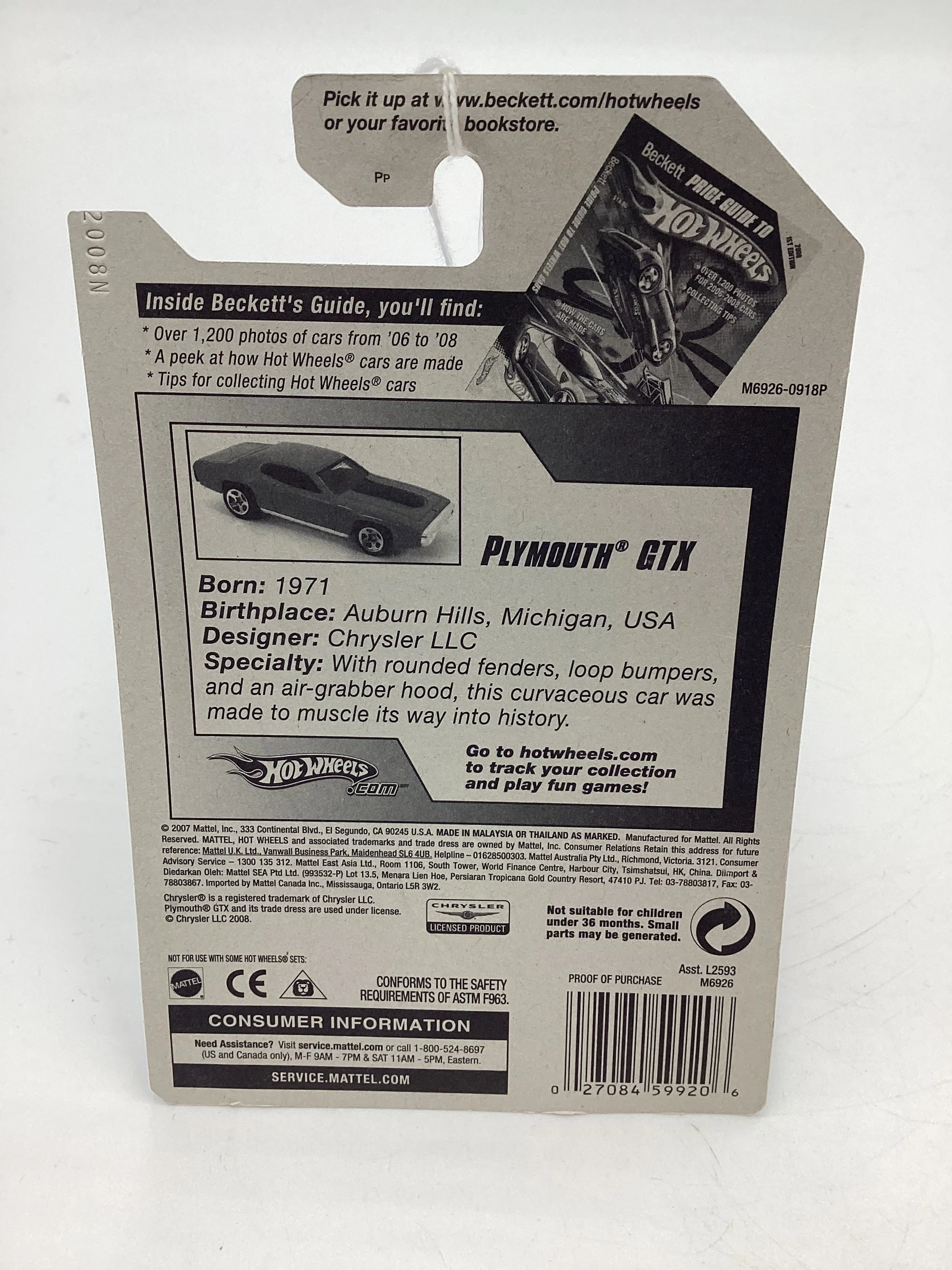 2008 Hot Wheels All Stars #60 Plymouth GTX Blue Price Guide Card - Image 7
