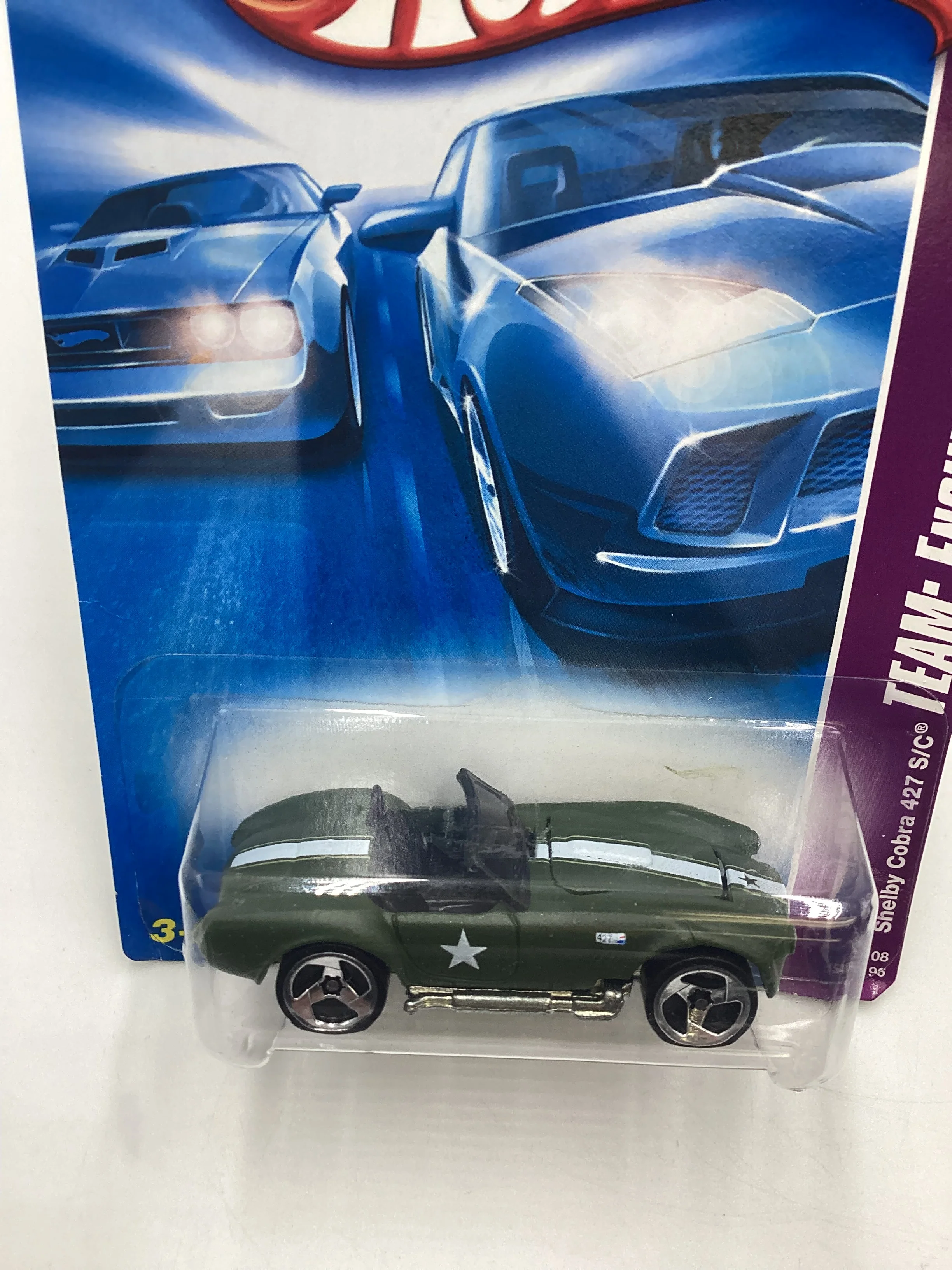 2008 Hot Wheels HW Team: Engine Revealers #154 Shelby Cobra 427 S/C Army Green opening hood 33E - Image 6