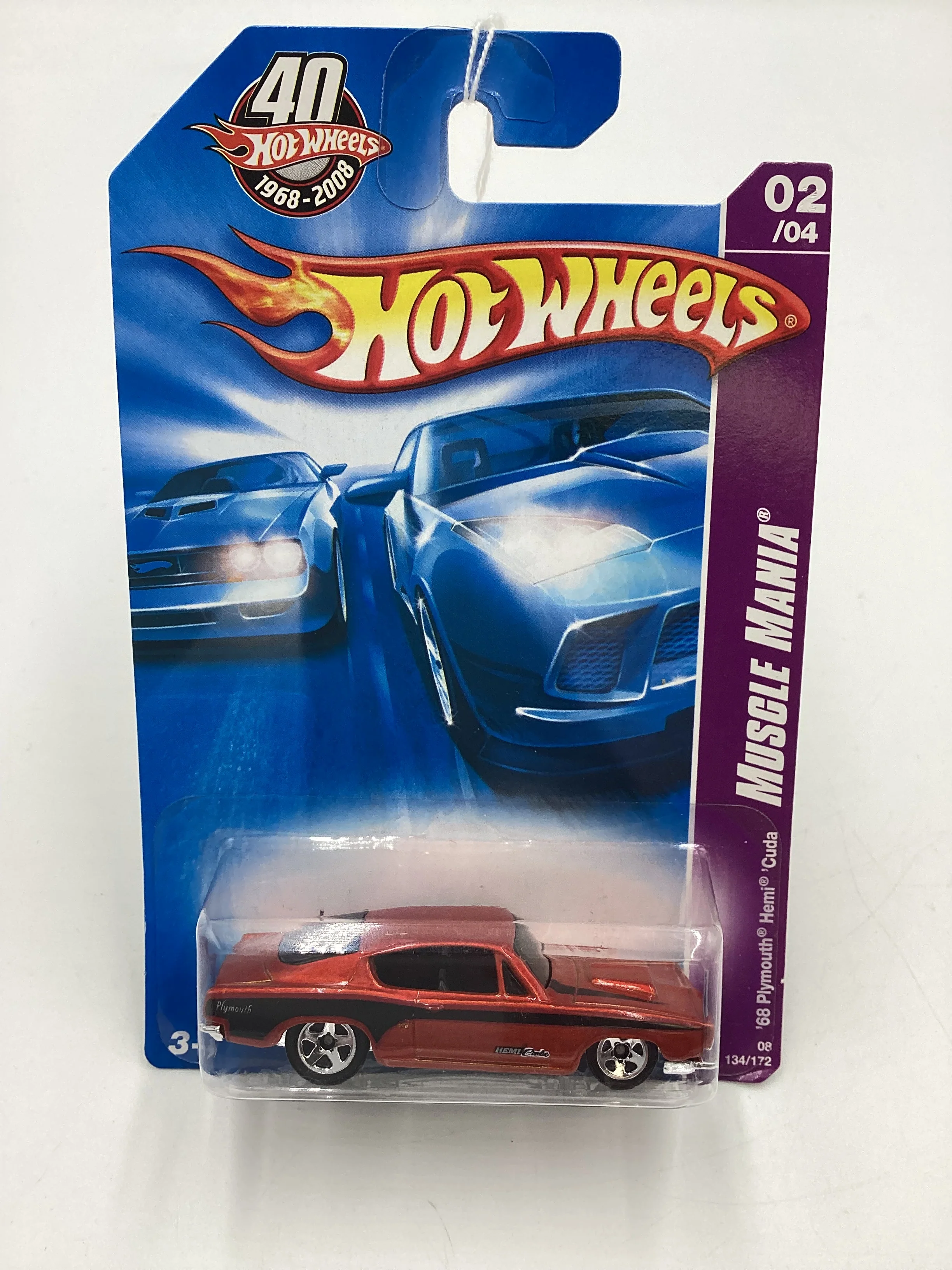 2008 Hot Wheels HW Team: Muscle Mania #134 68 Plymouth Hemi Cuda Orange International Card 55H - Image 2