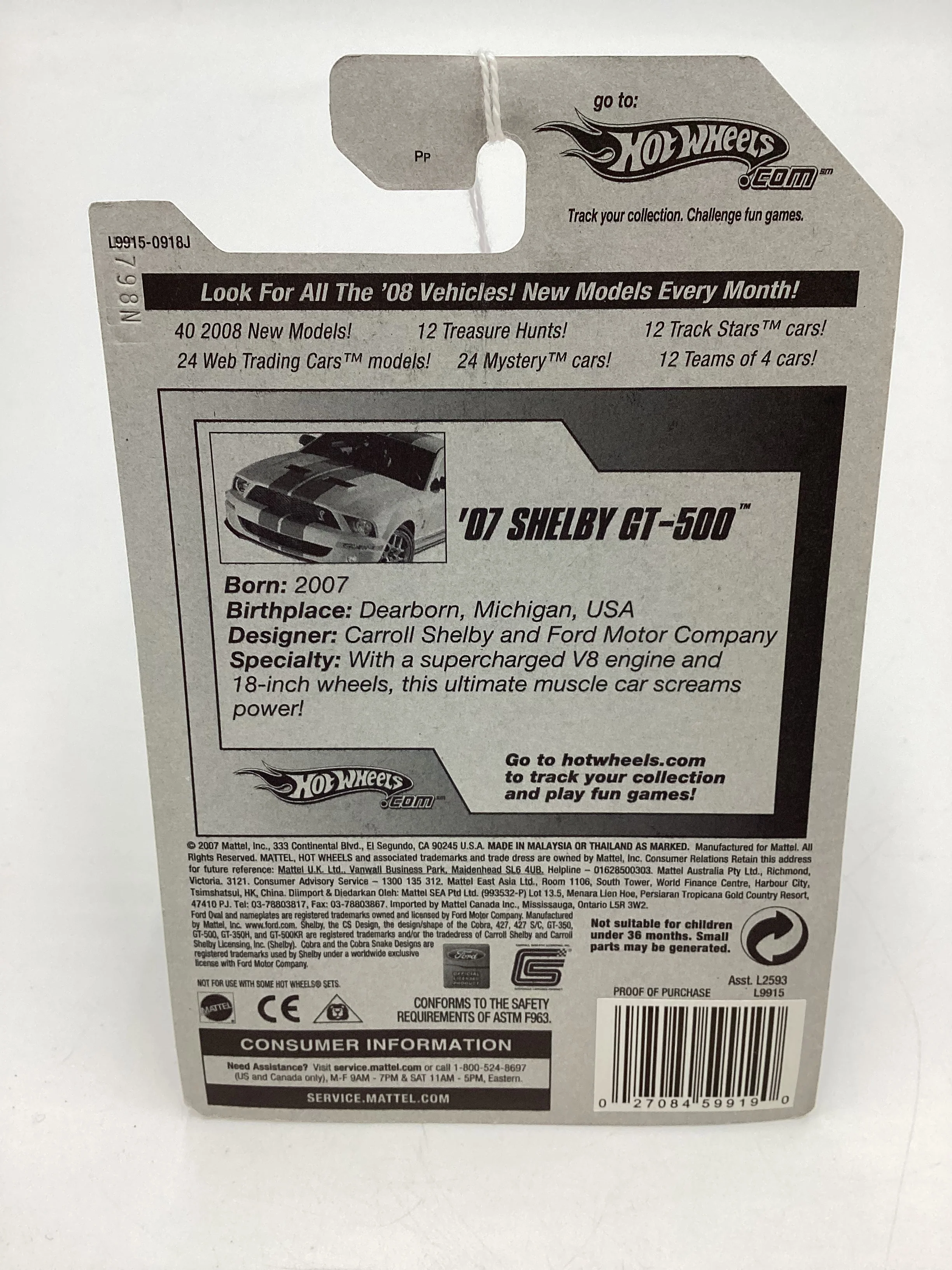 2008 Hot Wheels New Models #1 07 Shelby GT-500 Blue 23G - Image 6