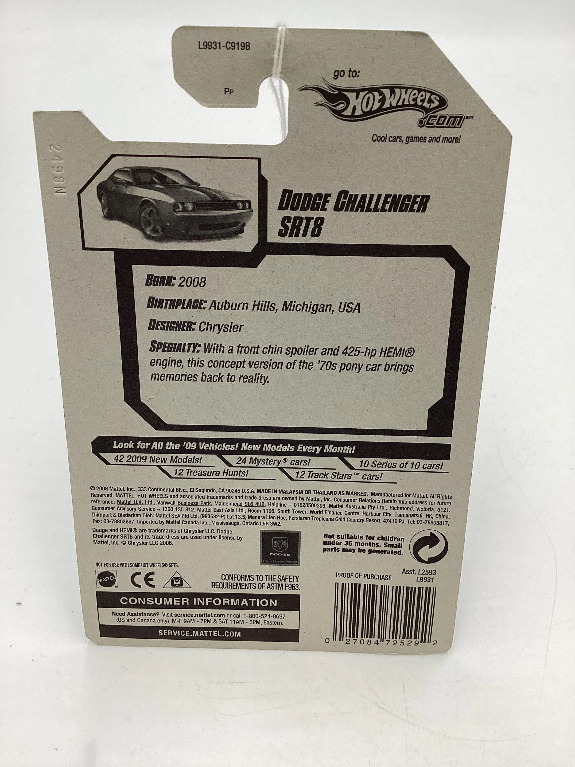 2008 Hot Wheels New Models #16 Dodge Challenger SRT8 Gray Kmart Exclusive 239C - Image 7