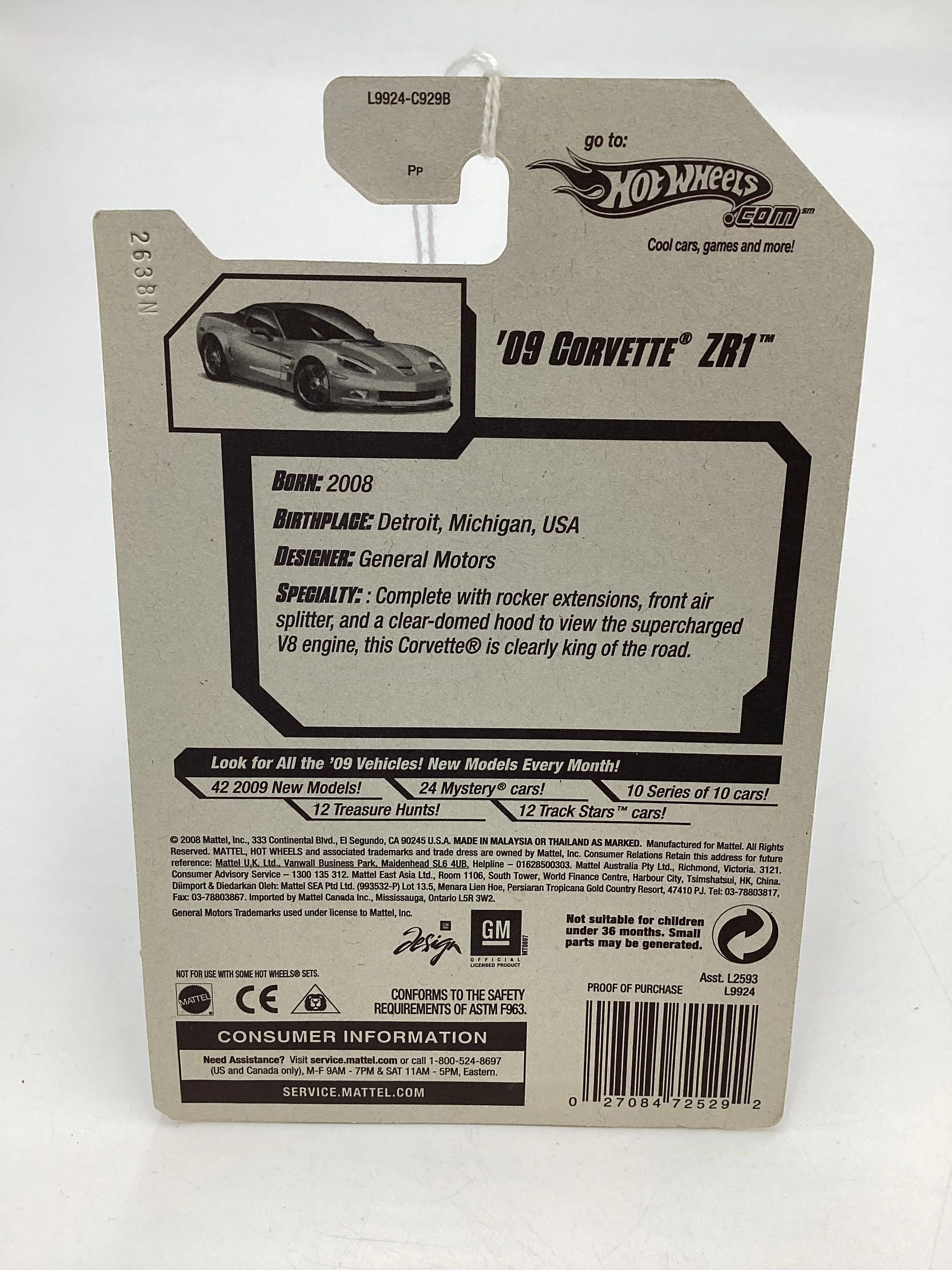 2008 Hot Wheels New Models #9 09 Corvette ZR1 Silver SR - Image 8