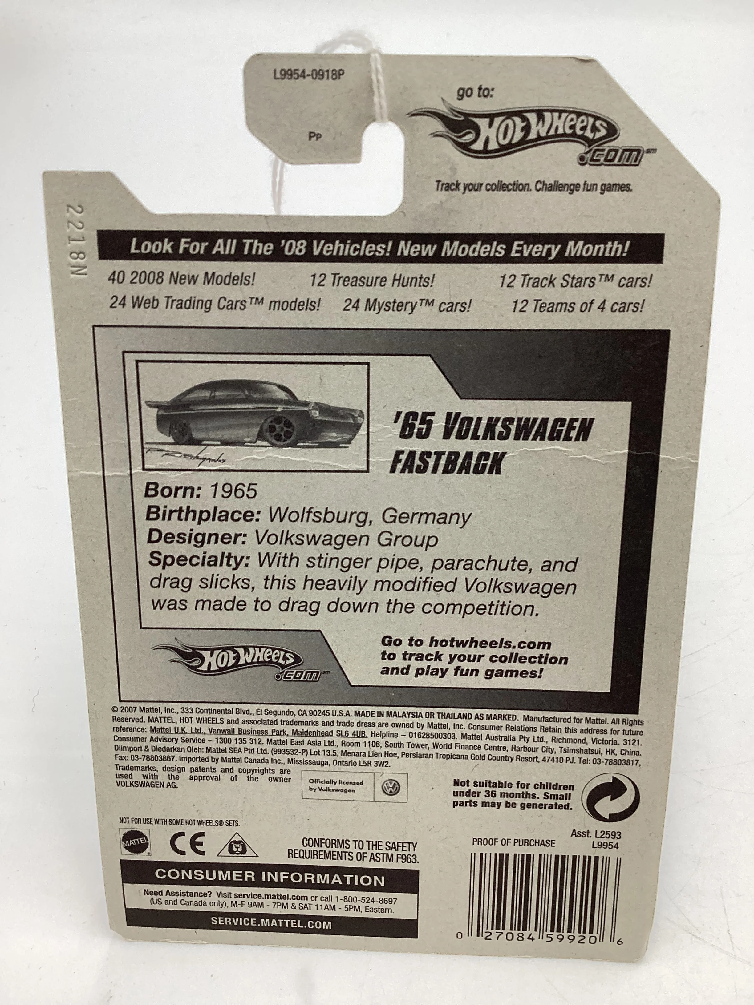2008 Hot Wheels New Models #39 65 Volkswagen Fastback Blue Vein Center - Image 9