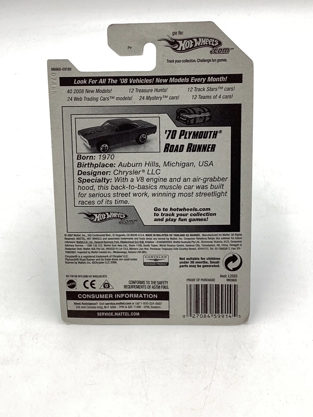 2008 Hot Wheels Treasure Hunt 70 Plymouth Roadrunner #162 - Image 6