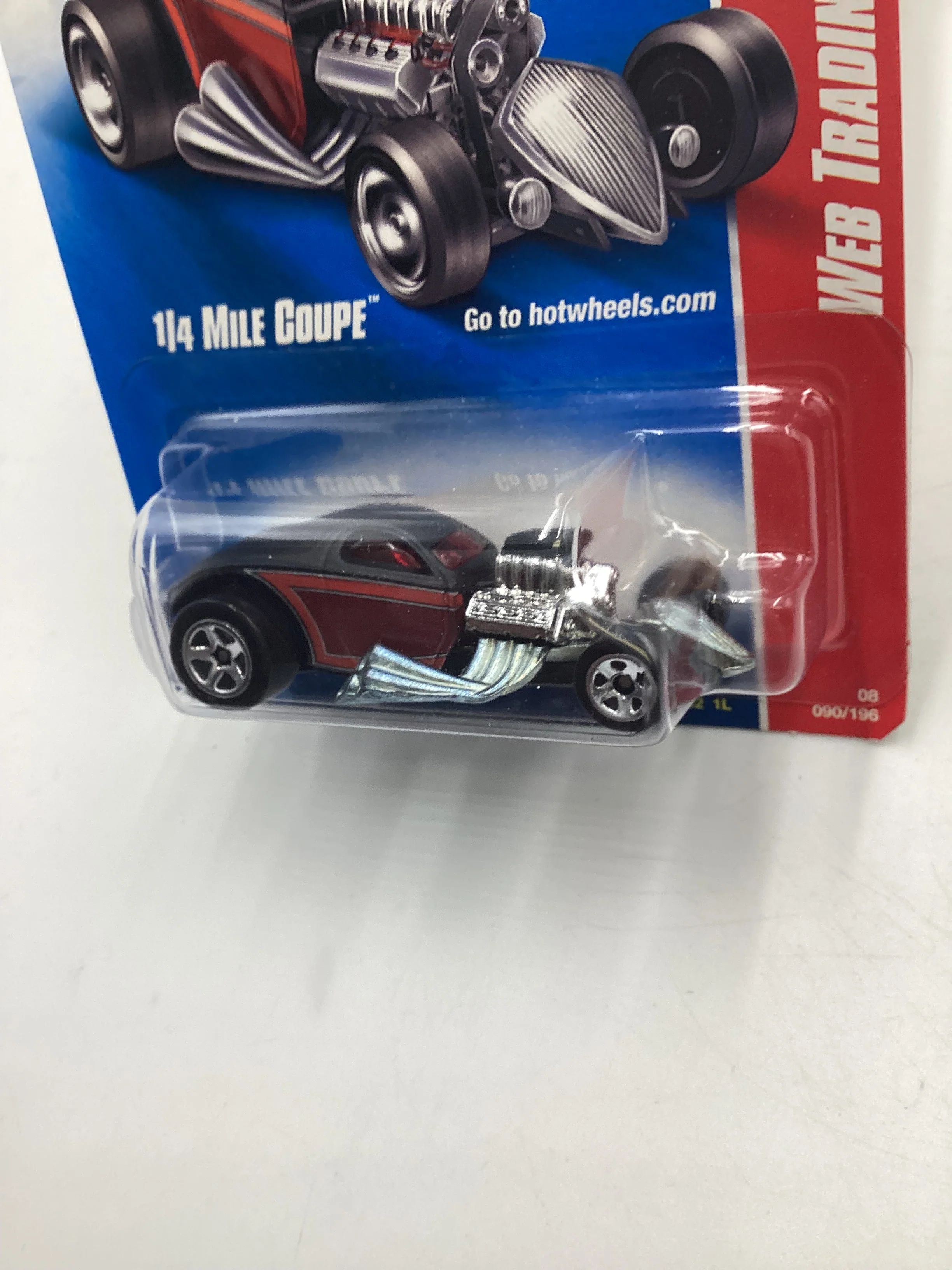 2008 Hot Wheels Web Trading Cars #90 1/4 Mile Coupe Black/Red EE4 - Image 4