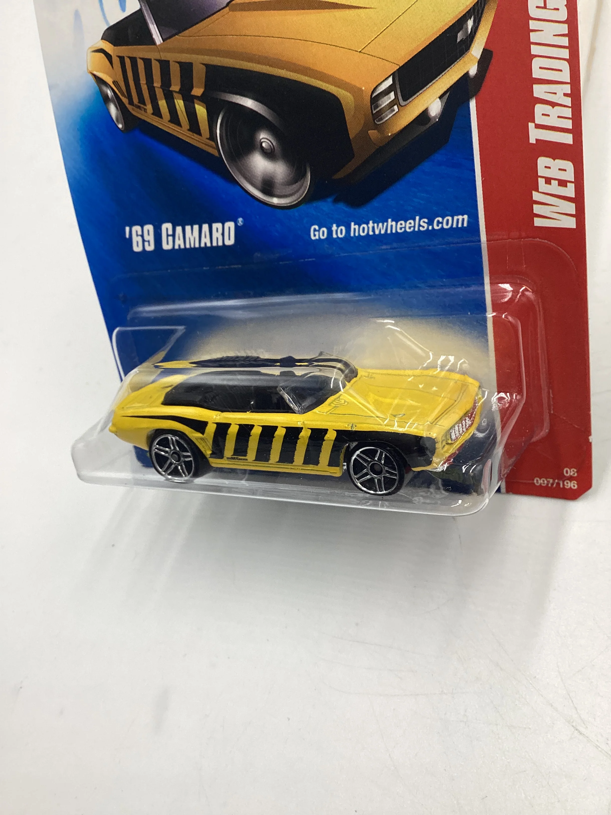 2008 Hot Wheels Web Trading Cars #97 69 Camaro Yellow (Black Logo Base) 11D - Image 4