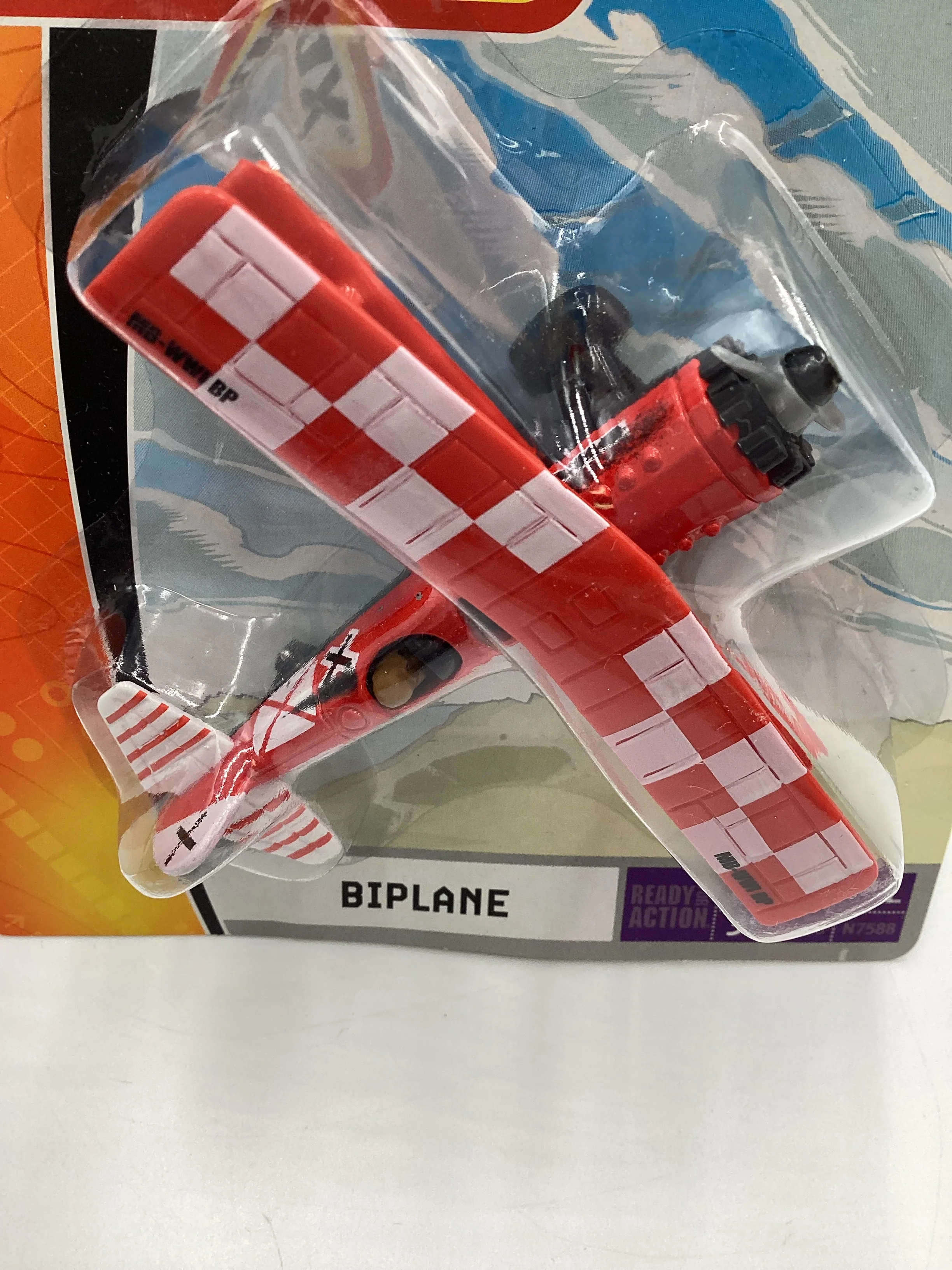 2008 Matchbox Skybusters N7588 Biplane Red 114D - Image 3
