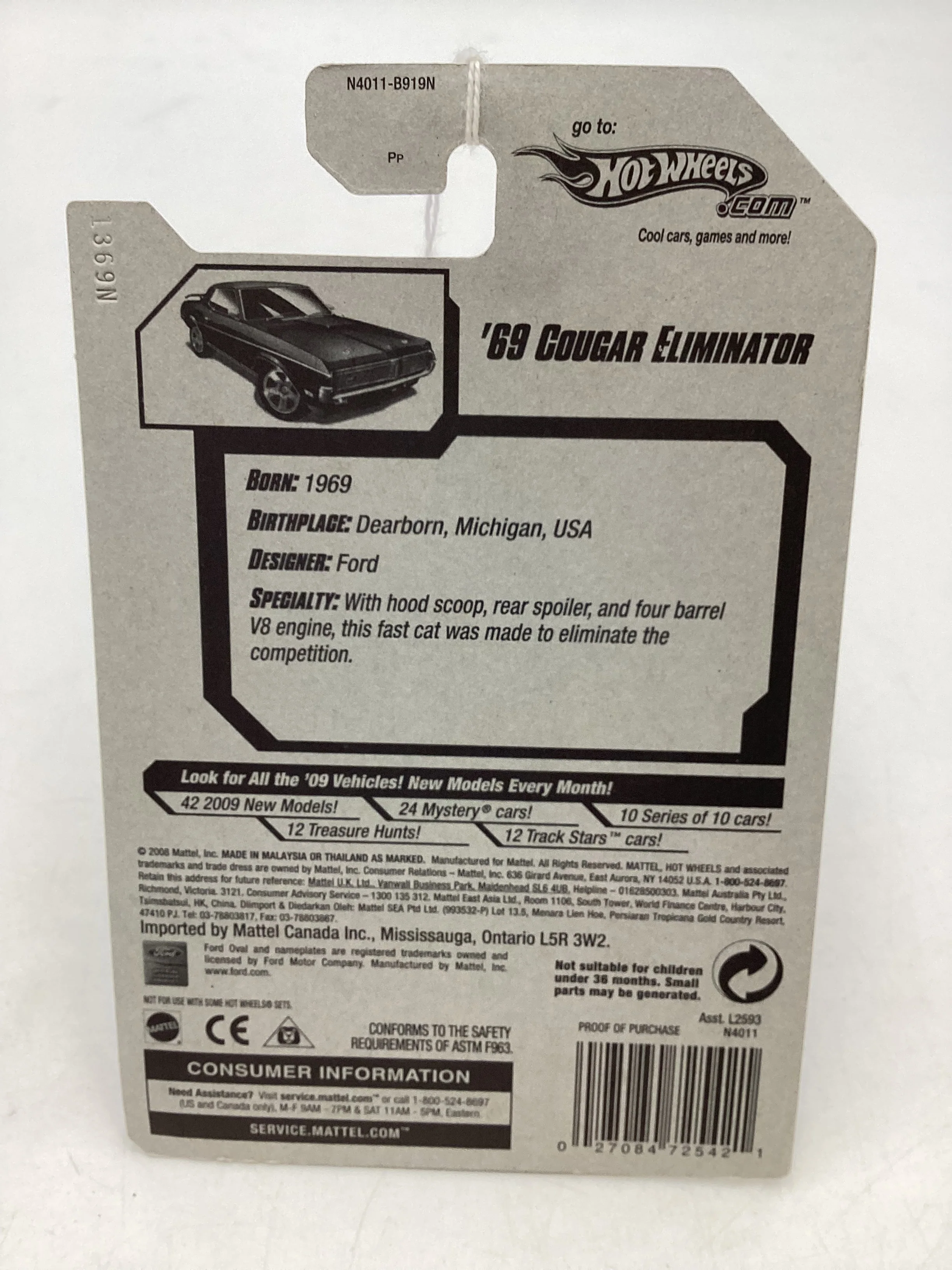 2009 Hot Wheels #008 69 Mercury Cougar Eliminator Purple Walmart Exclusive 235D - Image 7