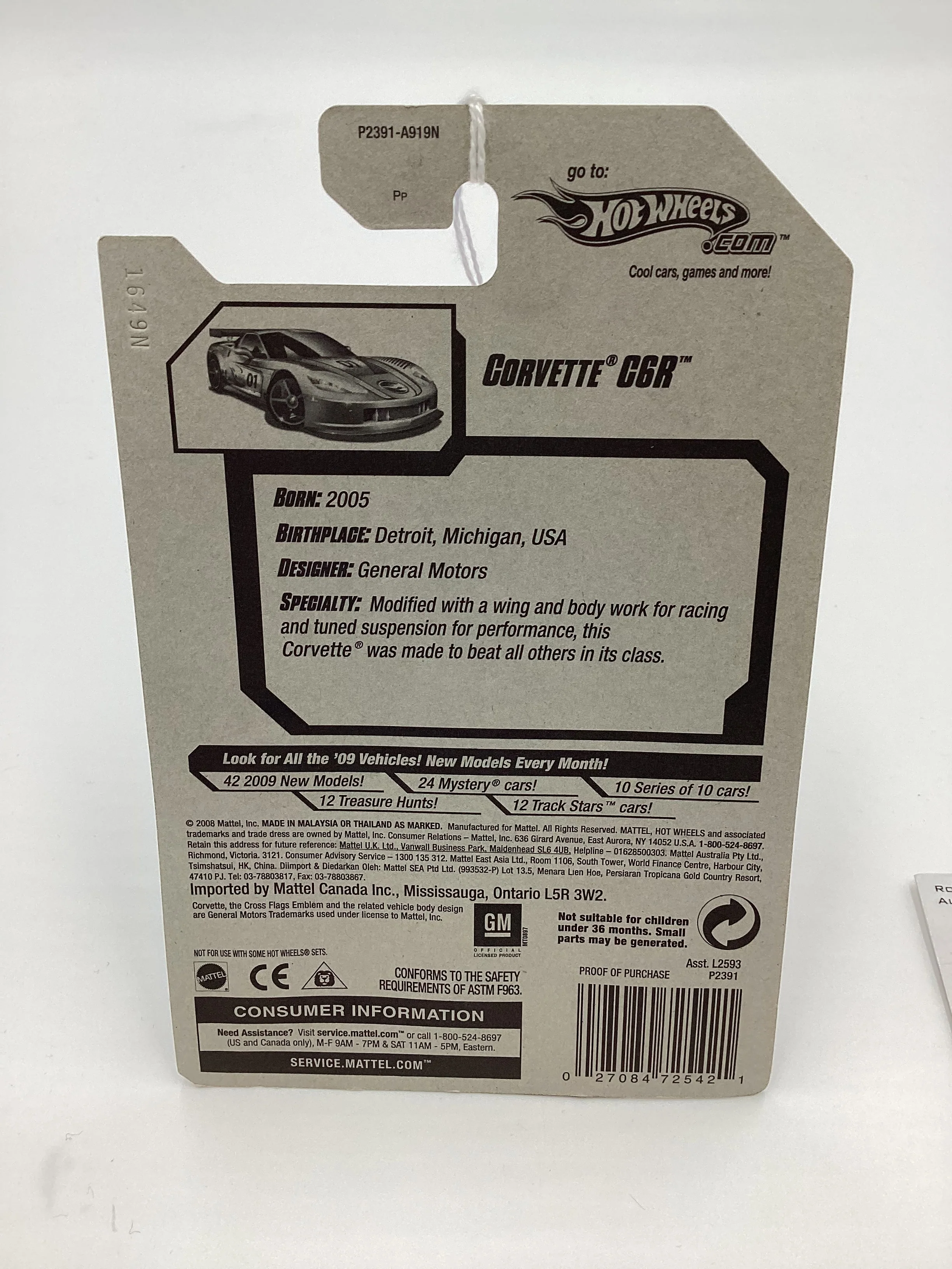 2009 Hot Wheels #071 Corvette C6R Yellow 14i - Image 7