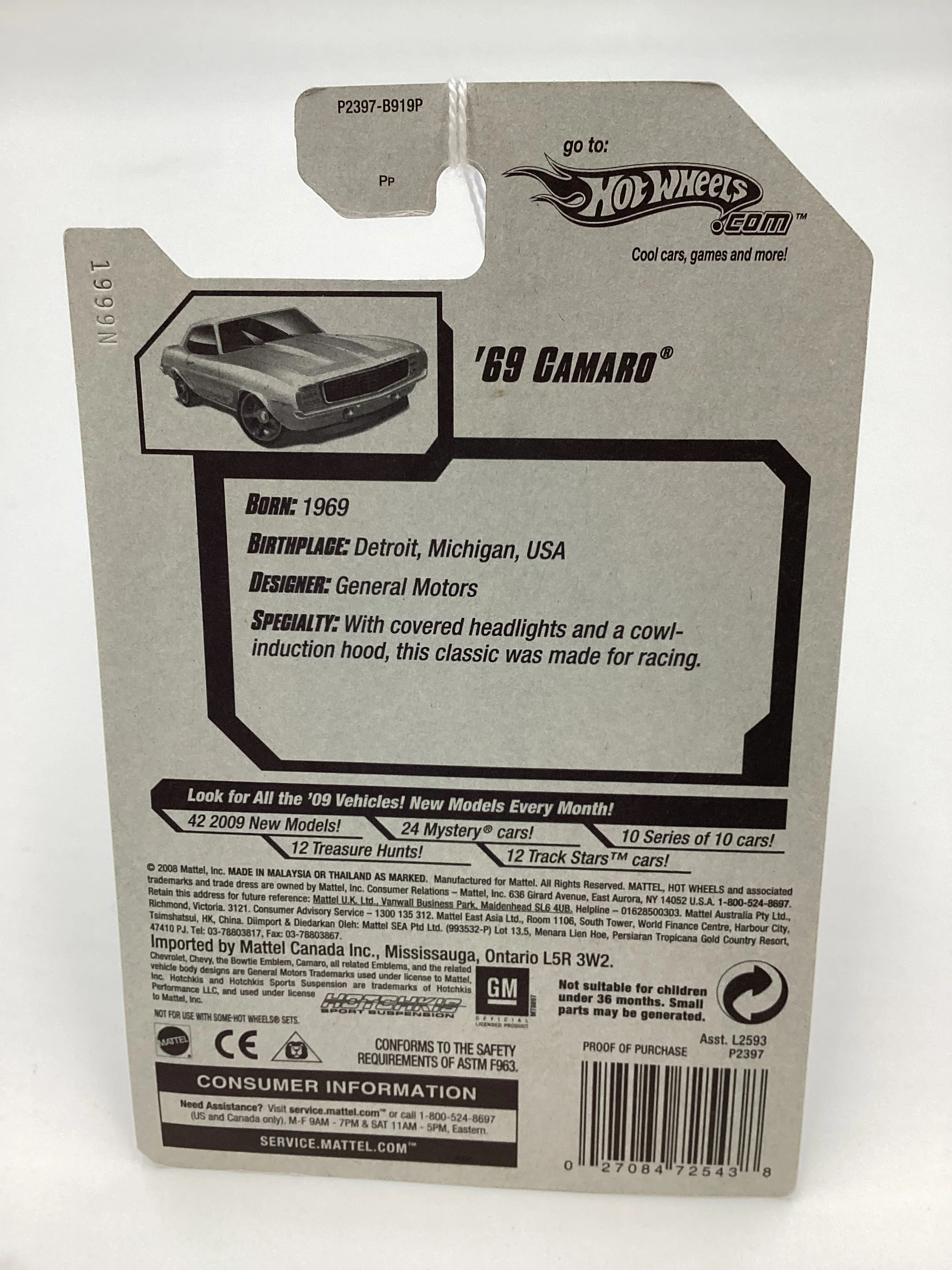 2009 Hot wheels #077 69 Camaro Yellow Hotchkiss Walmart Exclusive 239A - Image 7