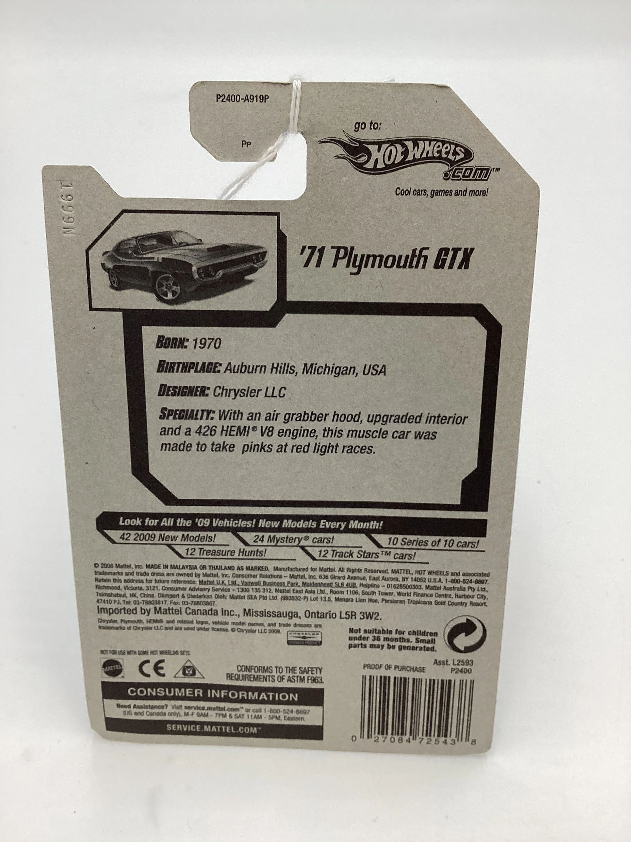 2009 Hot Wheels #80 71 Plymouth GTX Gray Kmart Exclusive 239B - Image 7