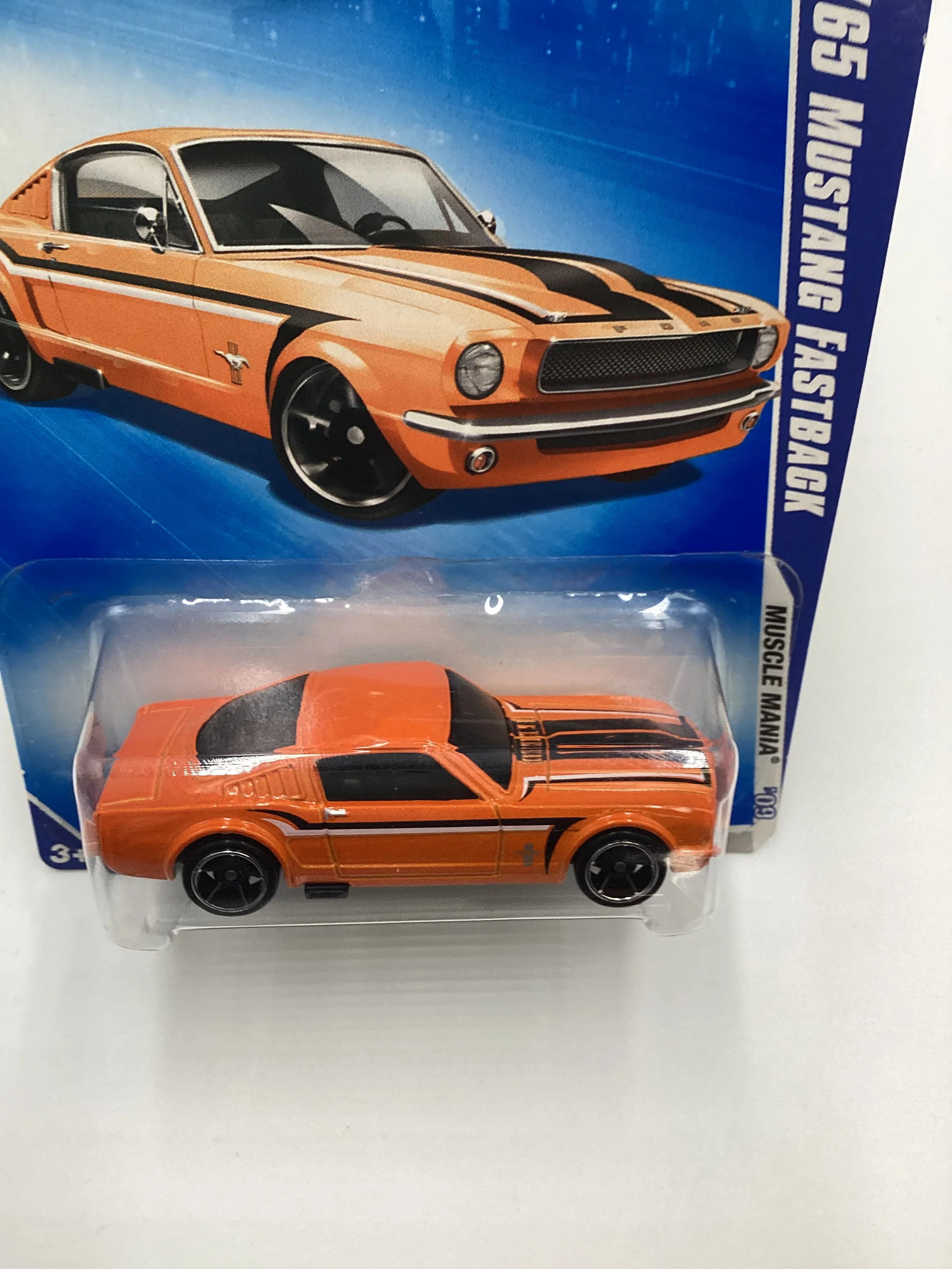 2009 Hot Wheels #085 65 Ford Mustang Fastback Orange Kmart Exclusive 240C - Image 6