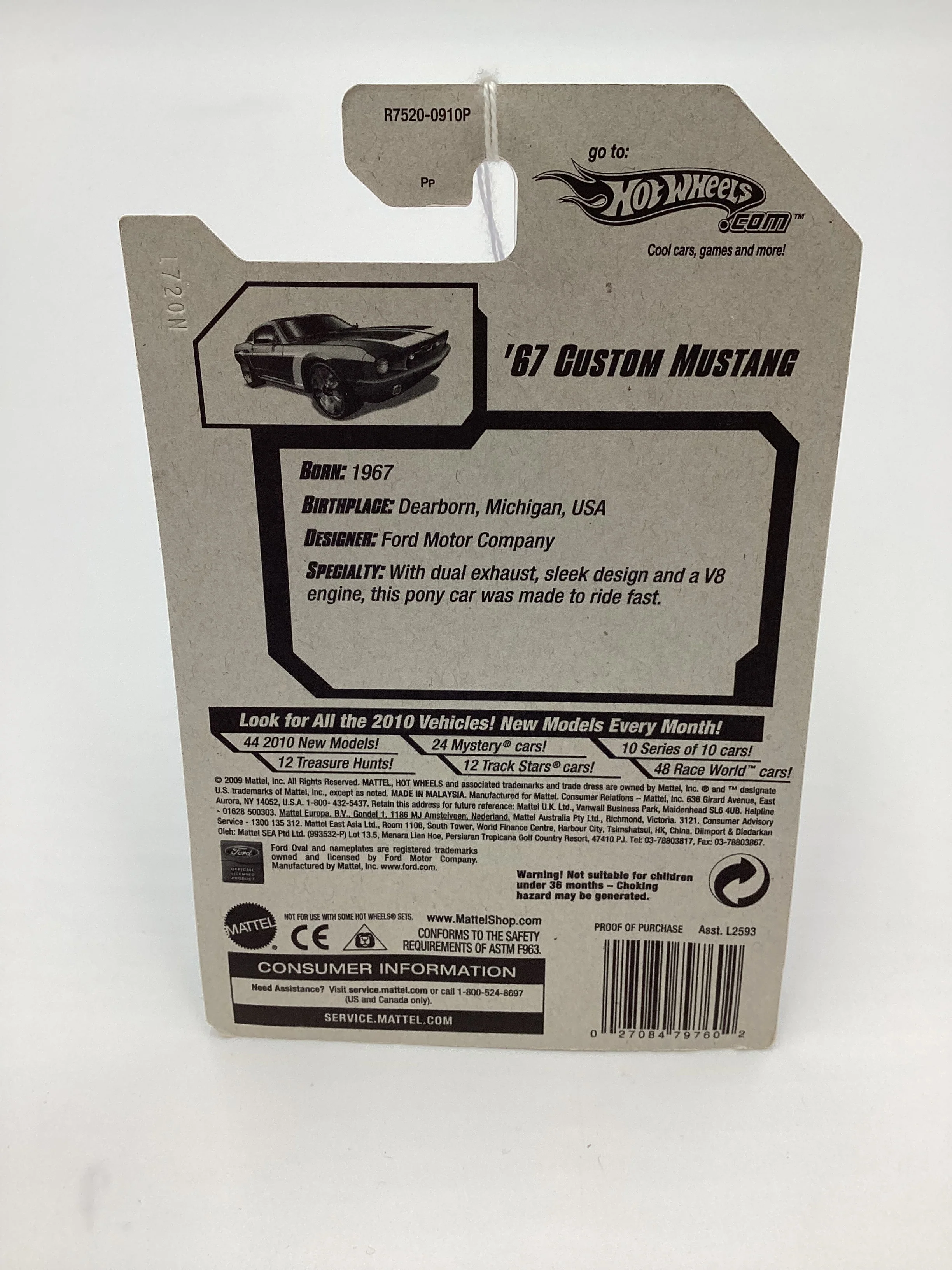 2009 Hot Wheels #095 67 Custom Mustang Red 23F - Image 7