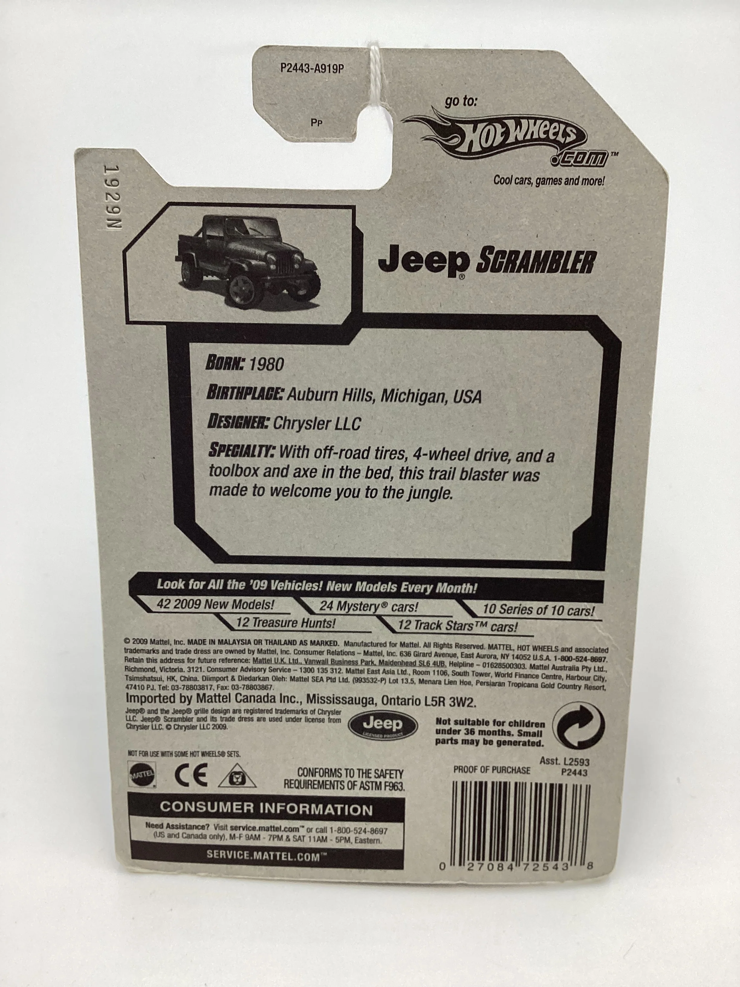 2009 Hot Wheels #123 Jeep Scrambler Blue 42B - Image 7