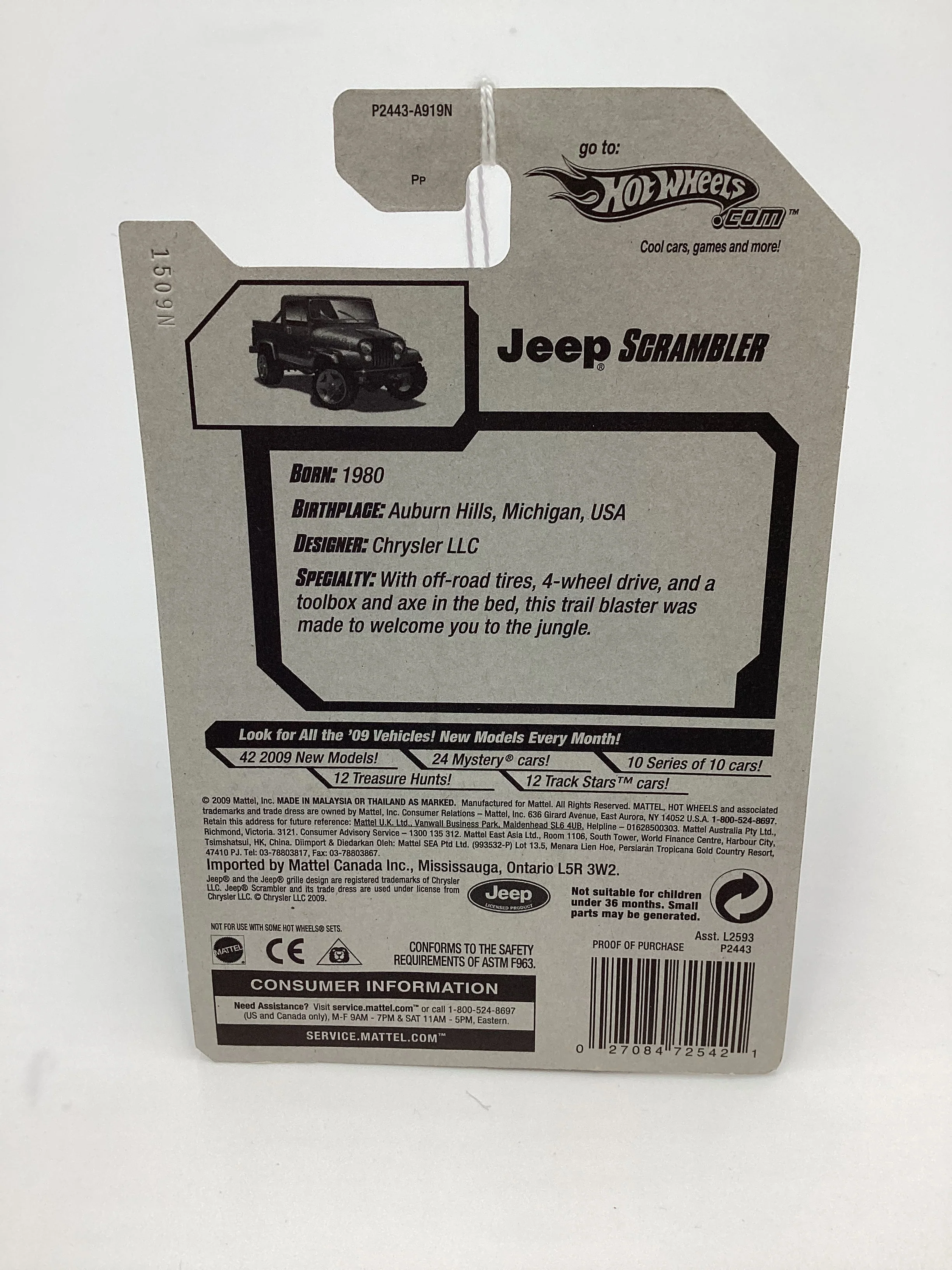 2009 Hot Wheels #123 Jeep Scrambler Blue Redline Tires Walmart Exclusive 237F - Image 7