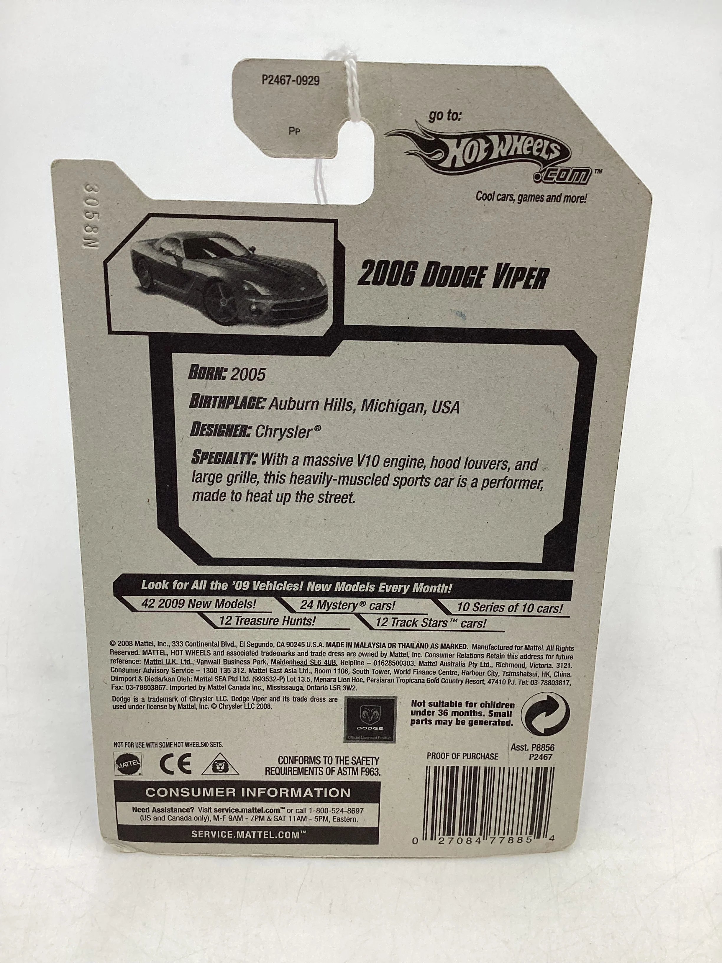 2009 Hot Wheels #147 2006 Dodge Viper Gray Target snowflake card 238D - Image 7