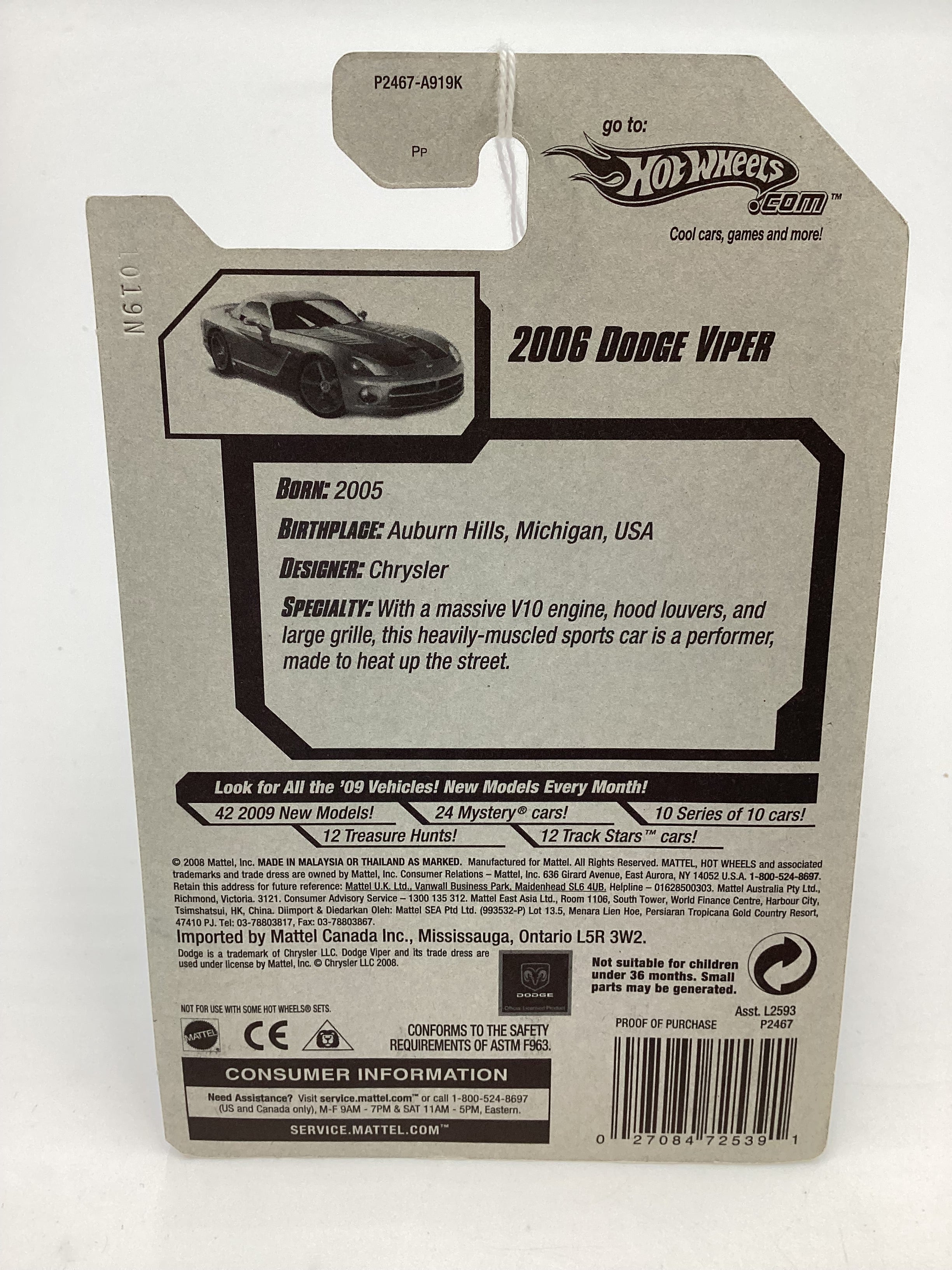 2009 Hot Wheels #147 2006 Dodge Viper Silver 39C - Image 7
