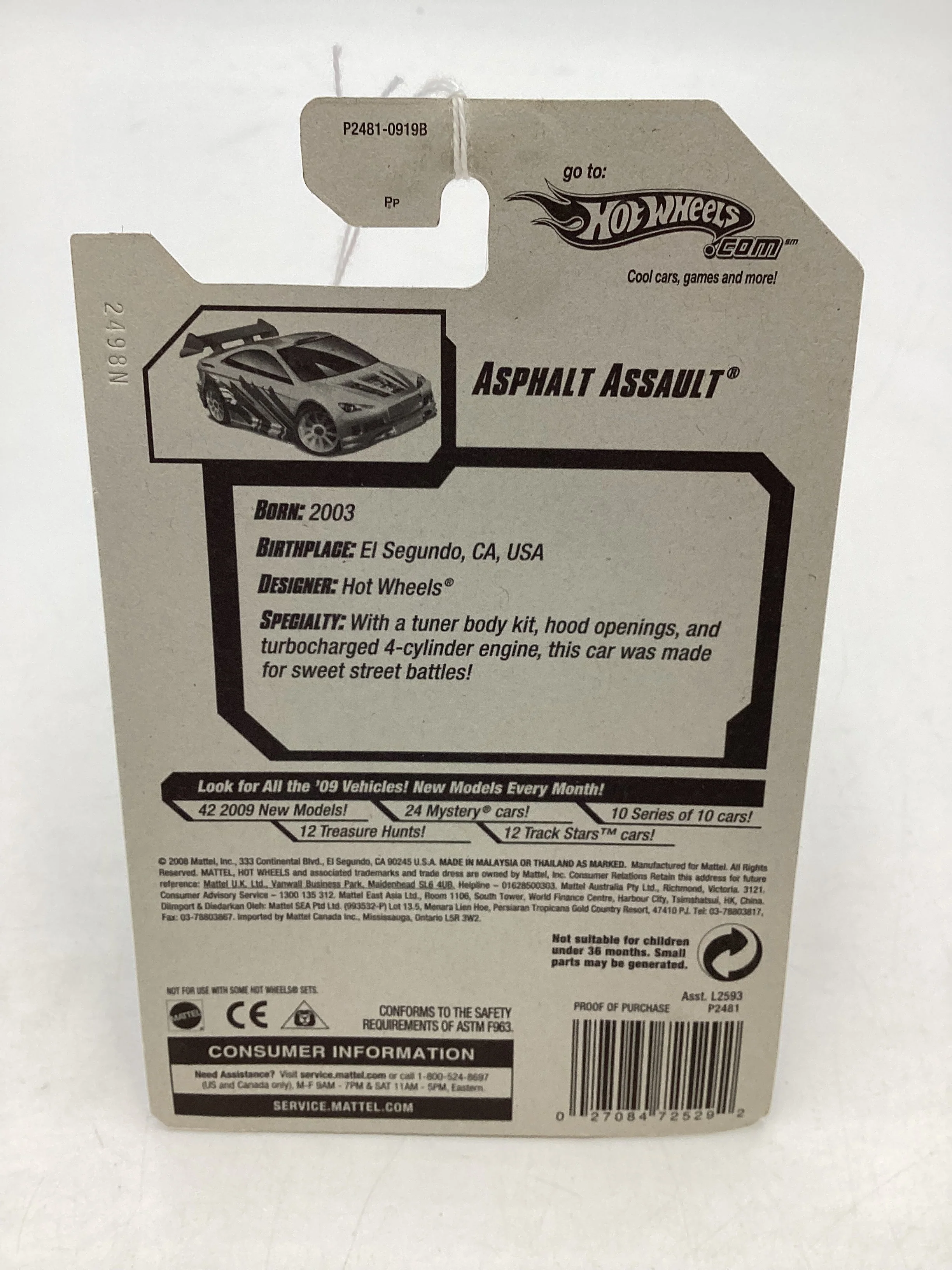 2009 Hot Wheels #161 Asphalt Assault Yellow 95B - Image 7