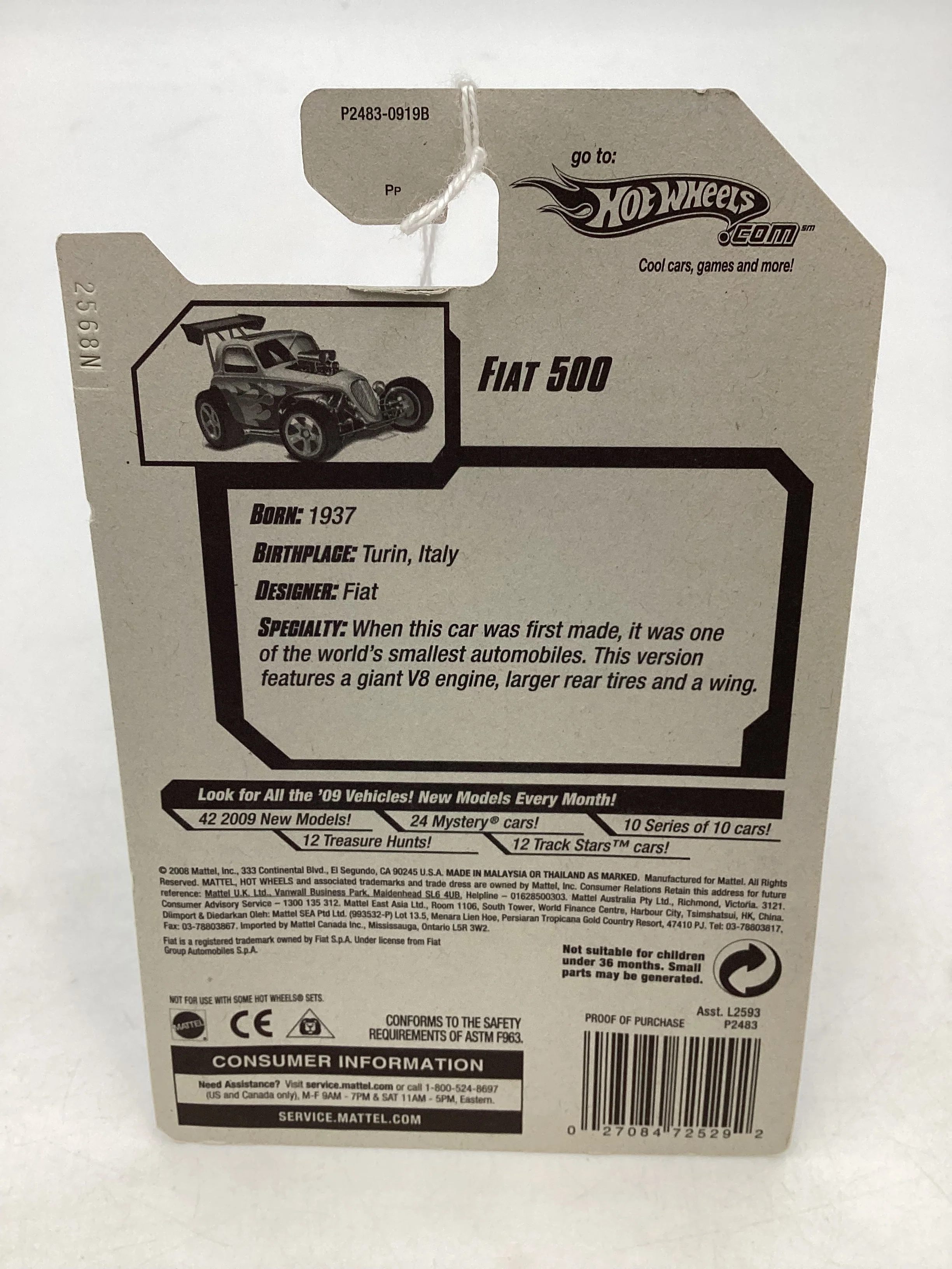 2009 Hot Wheels #163 Fiat 500 Green 64B - Image 7
