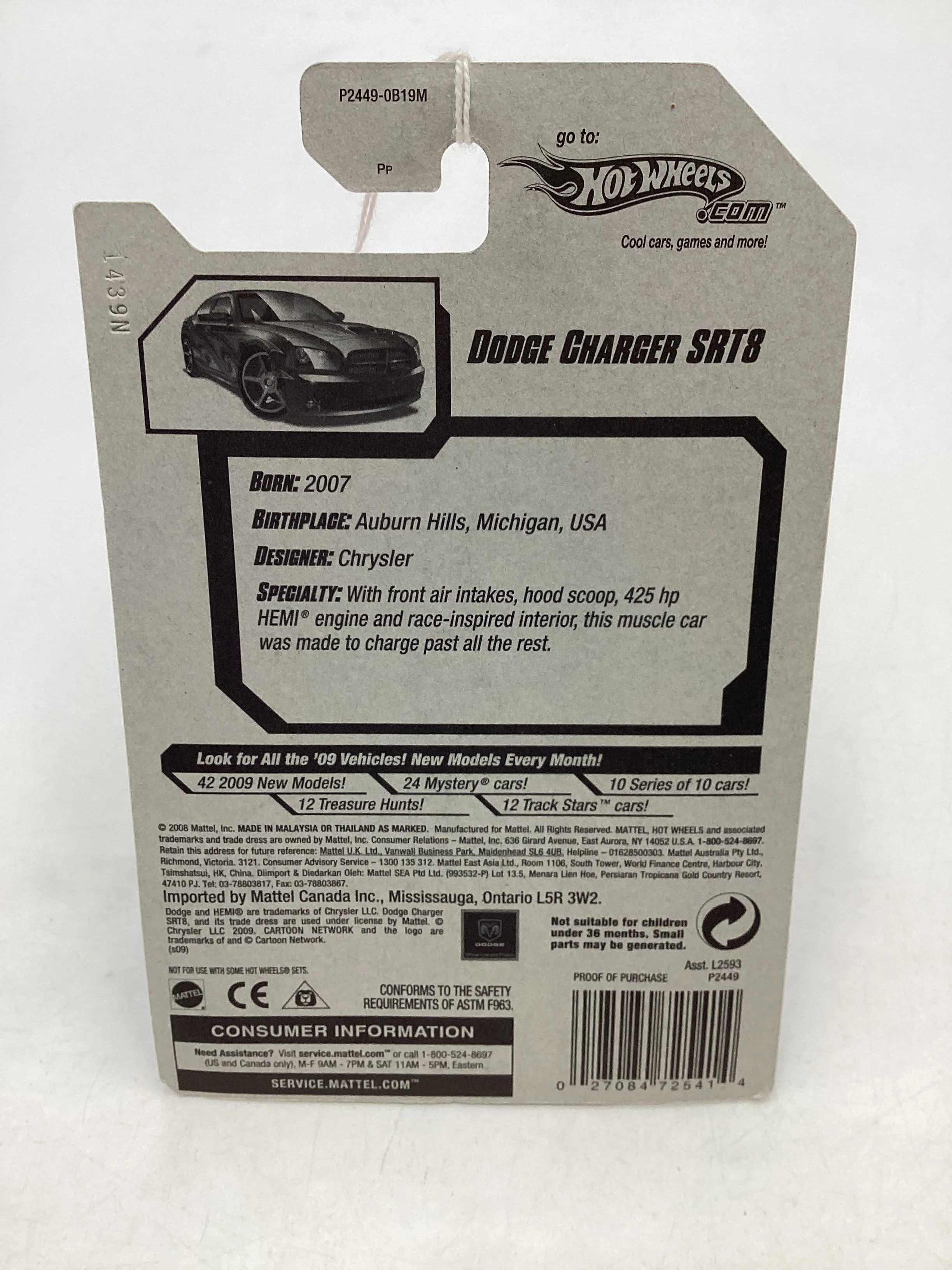 2009 Hot Wheels Faster Than Ever #129 Dodge Charger SRT8 Black 41A - Image 7