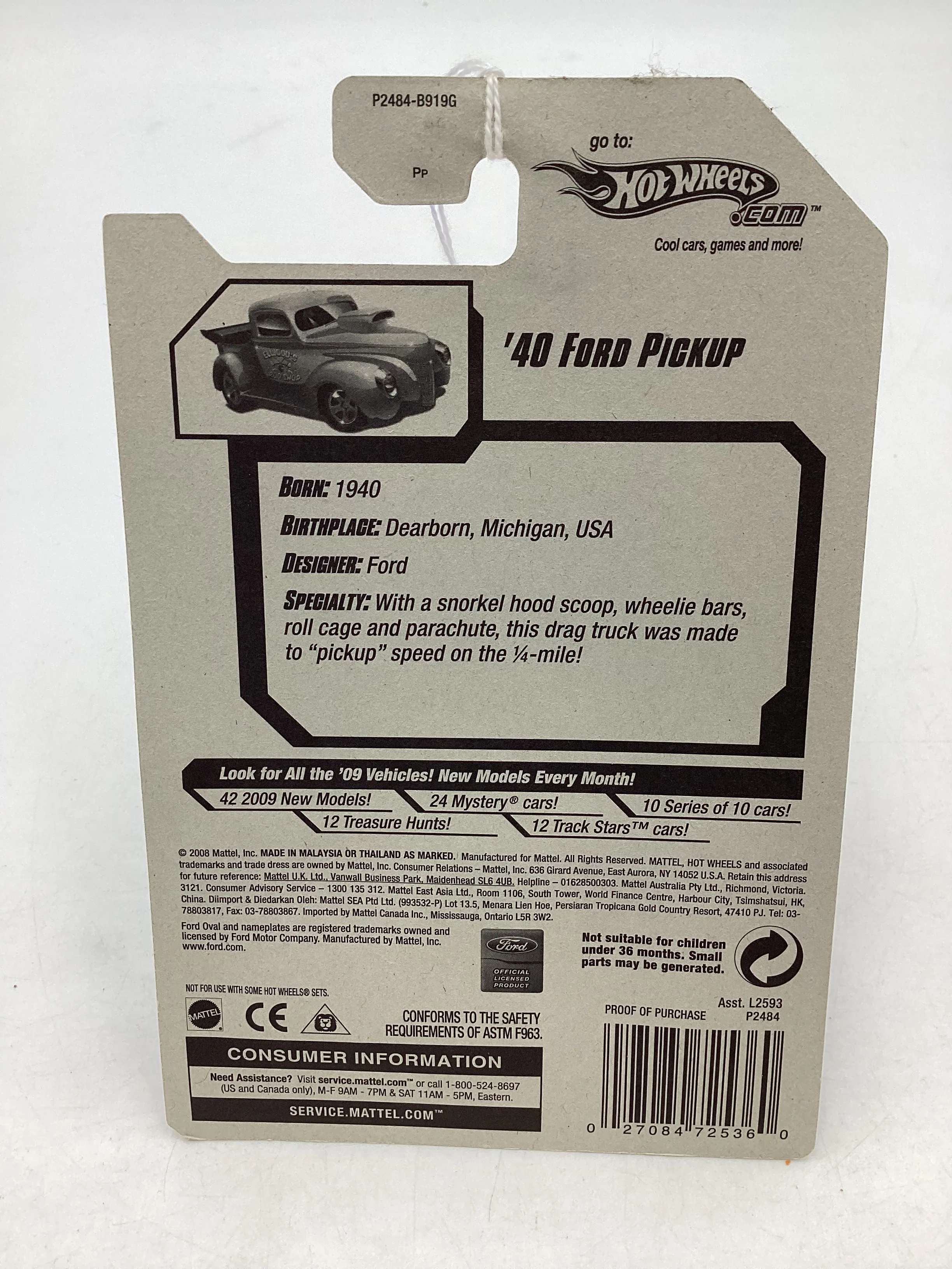 2009 Hot Wheels Modified Rides #164 40 Ford Pickup Gold 5 Dot Wheels 28E - Image 7