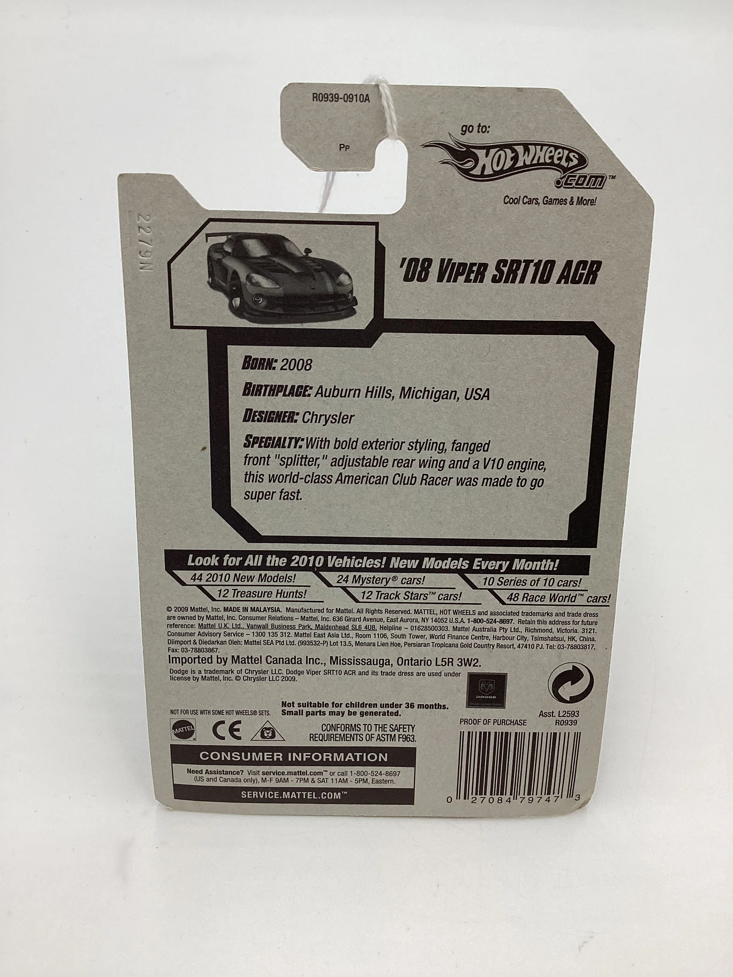 2010 Hot wheels #022 08 Viper Str10 ACR Red (SR) - Image 7