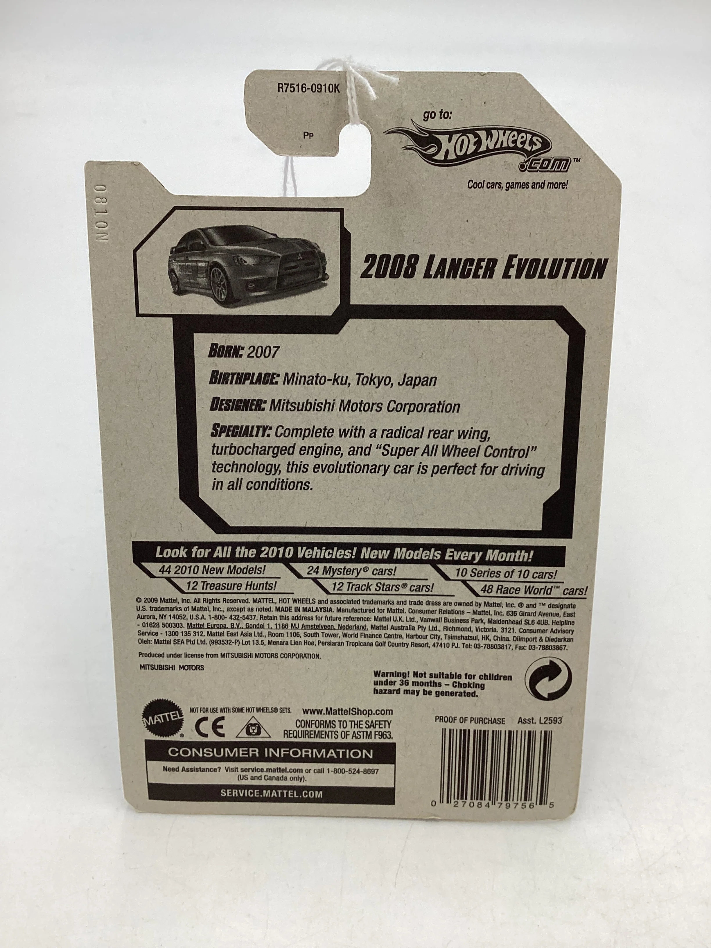 2010 Hot Wheels #091 Blue 2008 Lancer Evolution 91D - Image 7