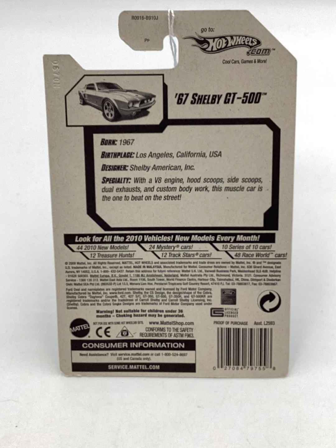 2010 Hot Wheels new models #1 67 Shelby GT 500 white 26F - Image 7