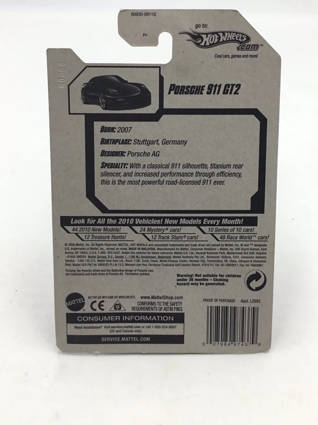 2010 Hot Wheels #14 Porsche 911 GT2 LL1 - Image 6