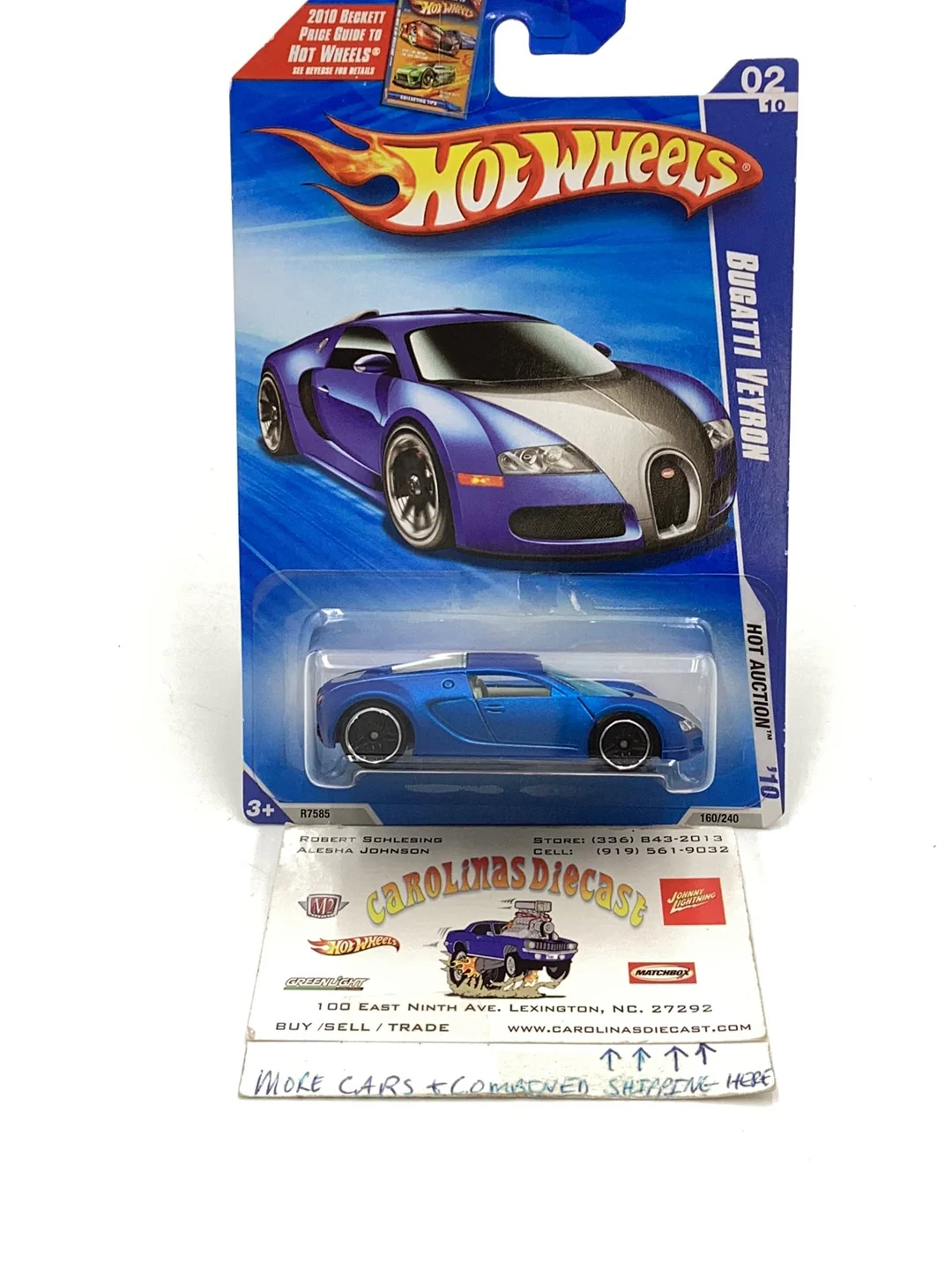 2010 Hot Wheels #160 Bugatti Veyron satin blue W/Protector - Image 2