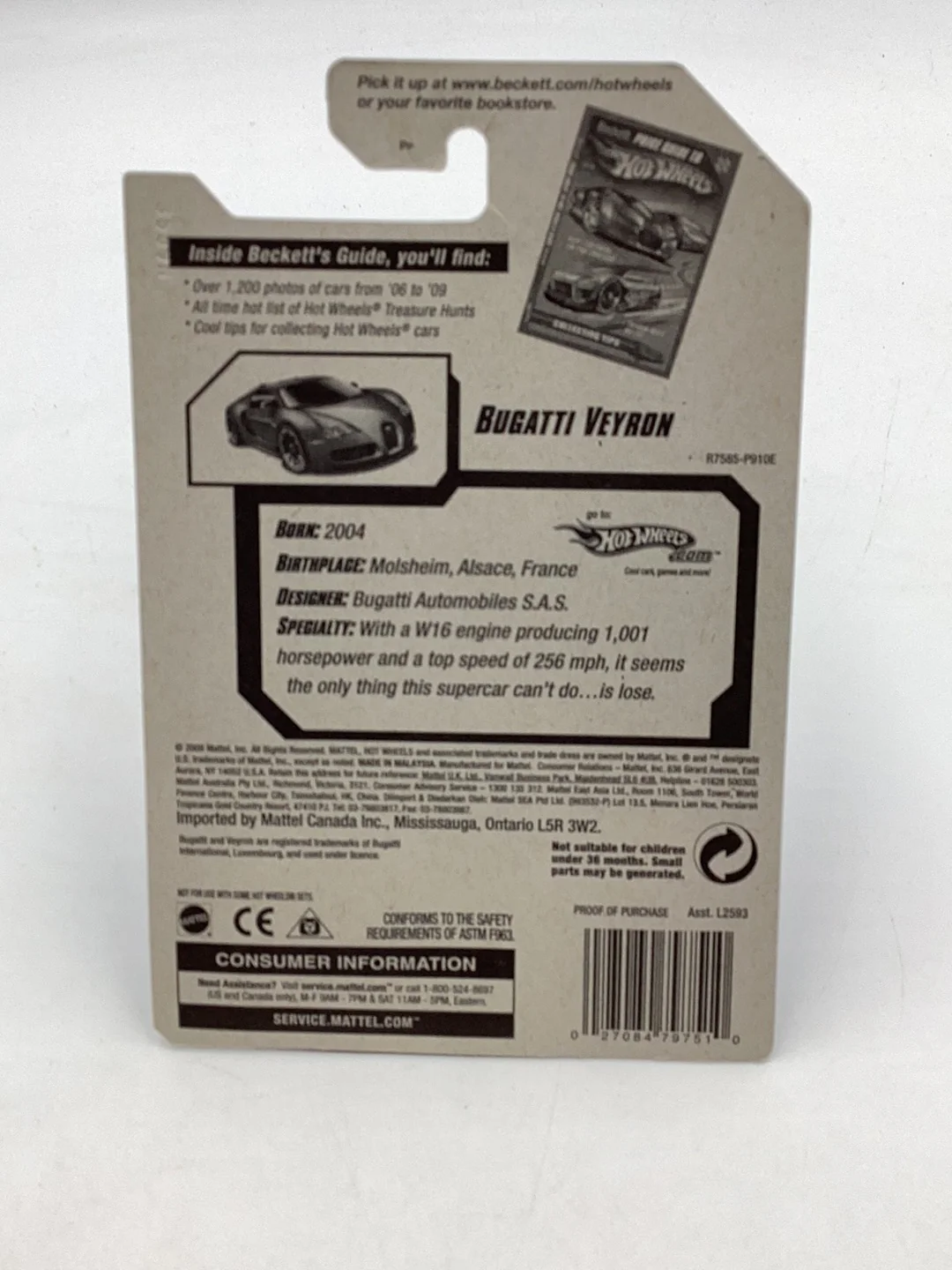 2010 Hot Wheels #160 Bugatti Veyron satin blue W/Protector - Image 7