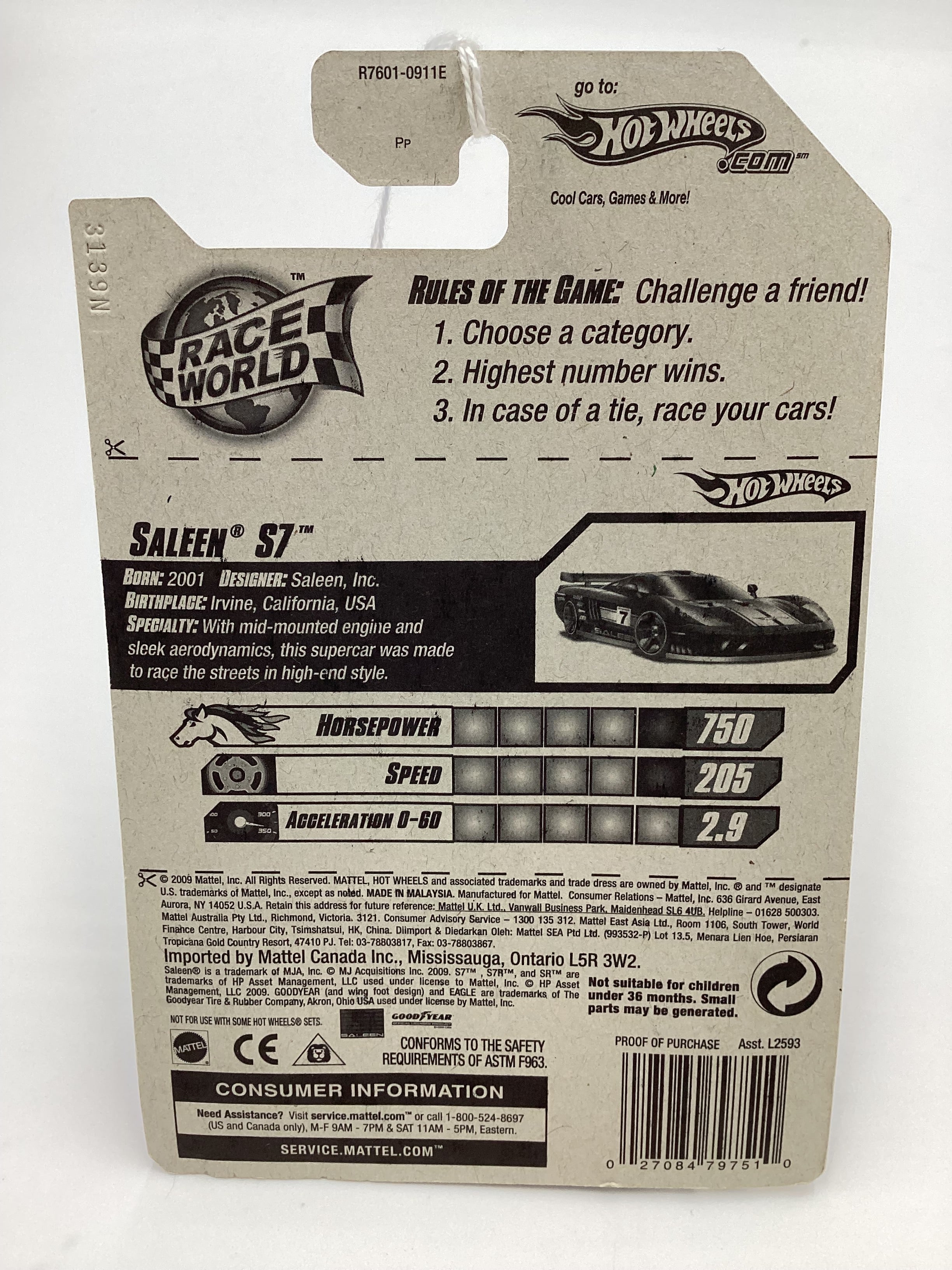 2010 Hot wheels #172 Saleen S7 Black Walmart Exclusive Goodyear Tires 239B - Image 7