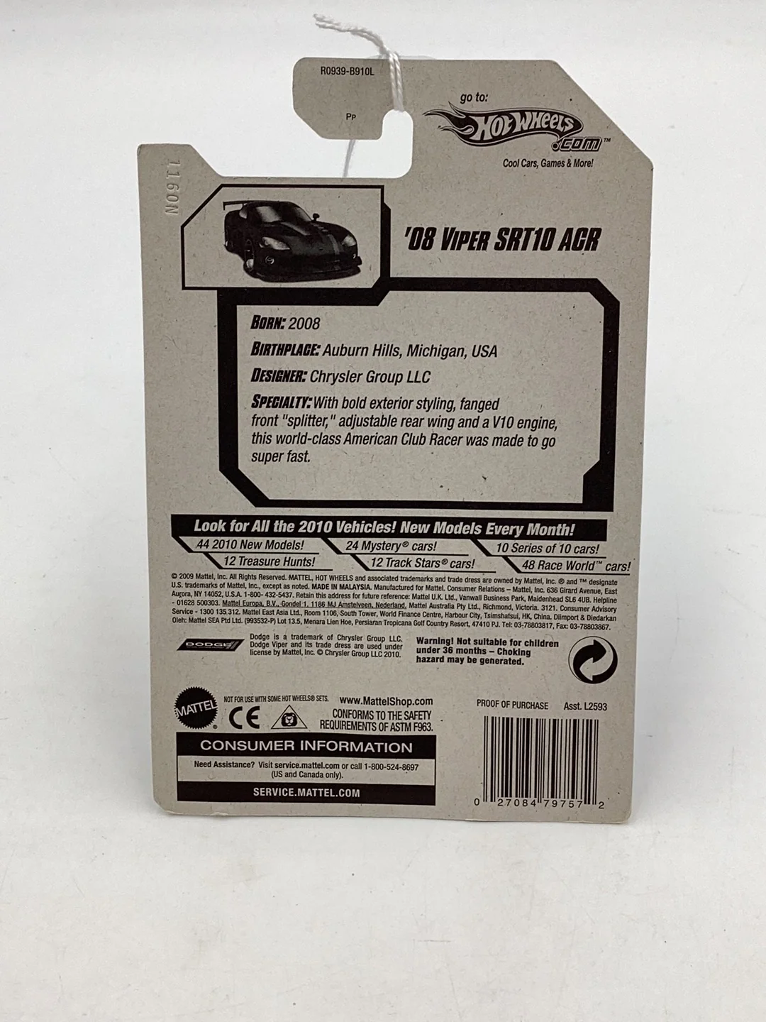 2010 Hot wheels #22 08 Viper Str10 ACR black 59F - Image 7