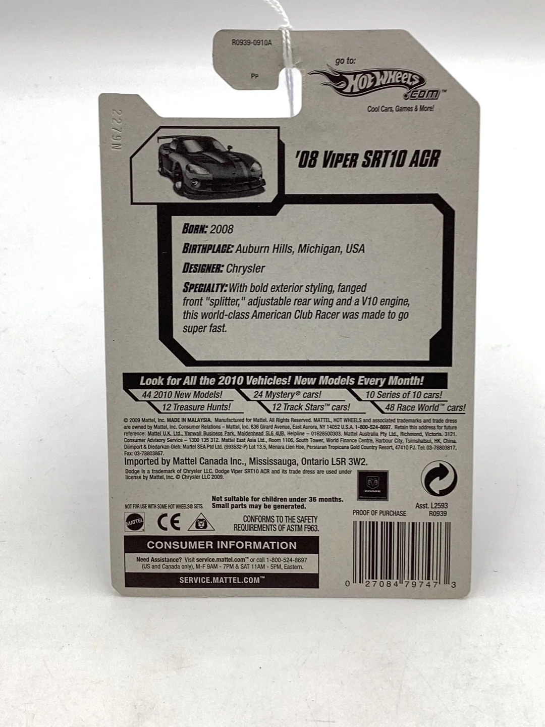 2010 Hot wheels #22 08 Viper Str10 ACR red 59E - Image 7