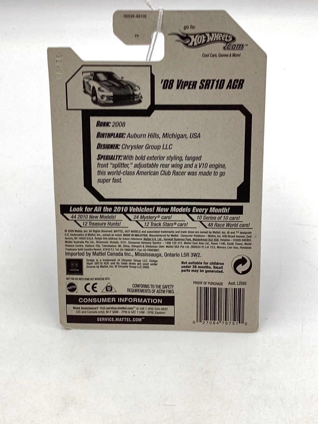 2010 Hot wheels #22 08 Viper Str10 ACR white 59D - Image 7