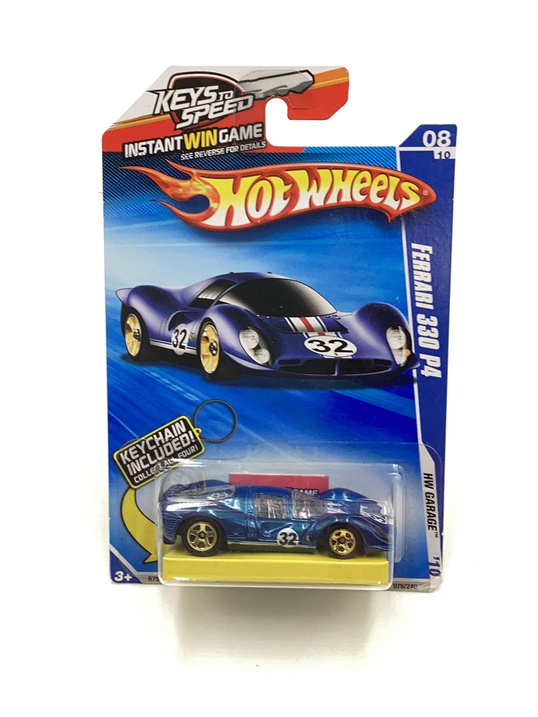 2010 Hot Wheels #76 Ferrari 330 P4 walmart exlusive with bone shaker key chain with protector - Image 2
