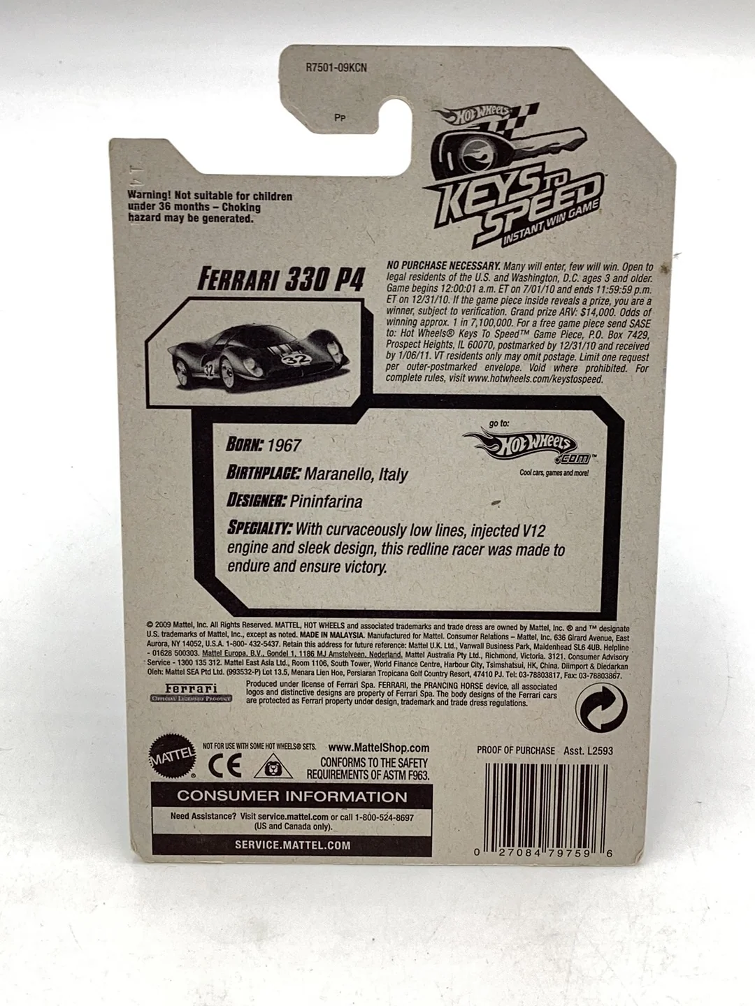 2010 Hot Wheels #76 Ferrari 330 P4 walmart exlusive with bone shaker key chain with protector - Image 7