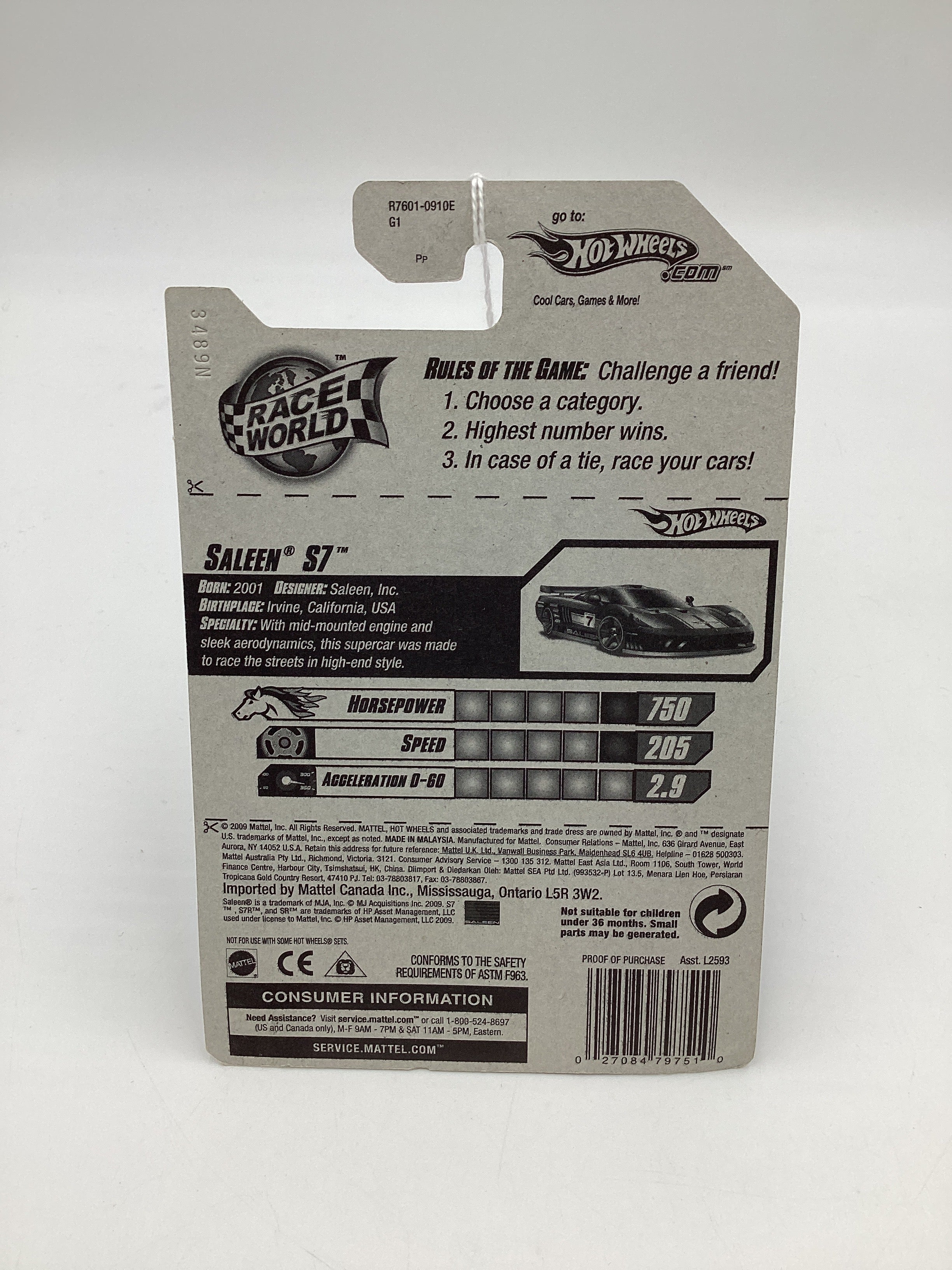 2010 Hot wheels HW Race World #172 Black Saleen S7 24A - Image 6